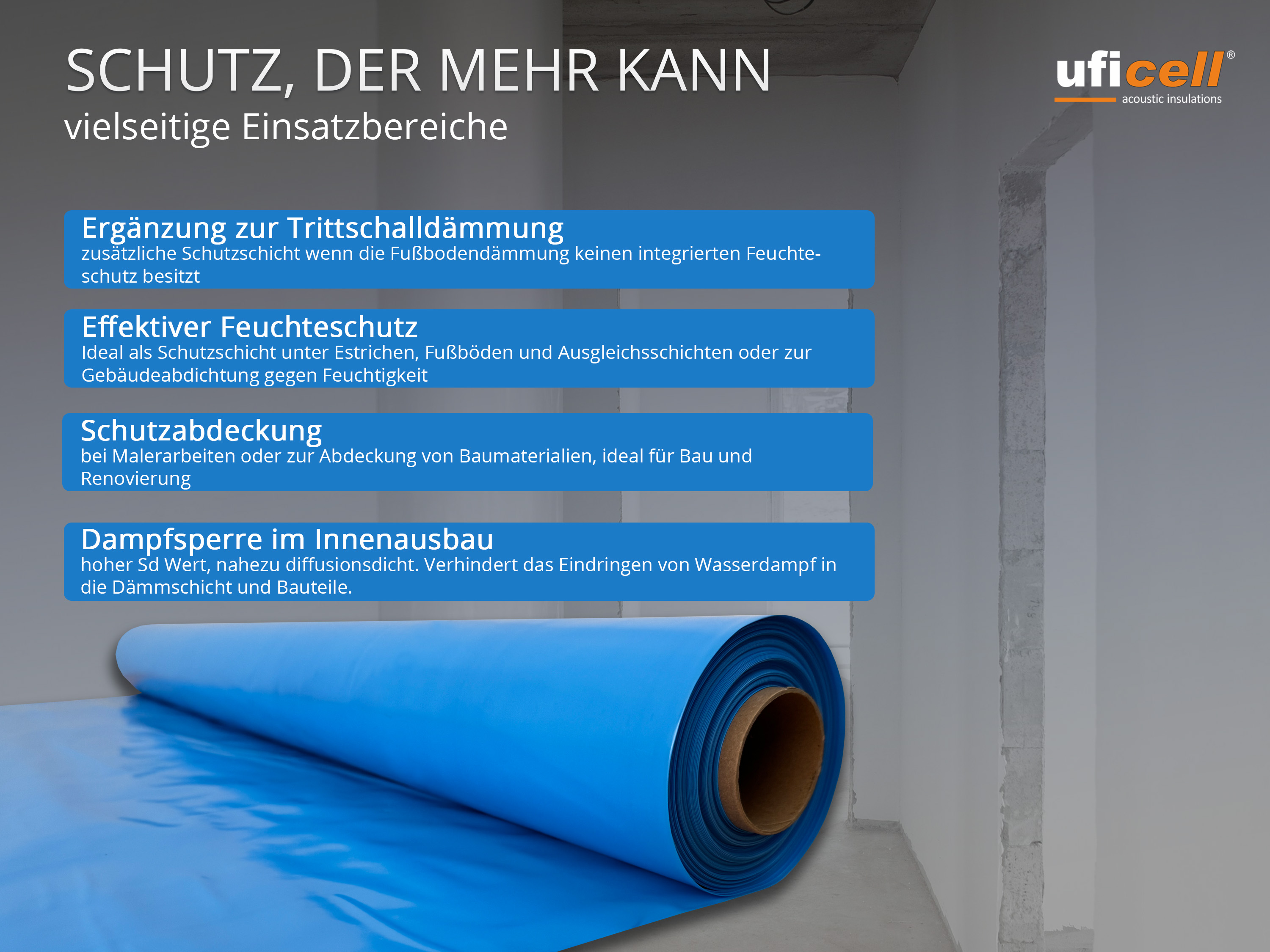 uficell® Dampfsperrfolie - Blau - Stärke: echte 130 my (0,13 mm) - nach DIN Vorgabe