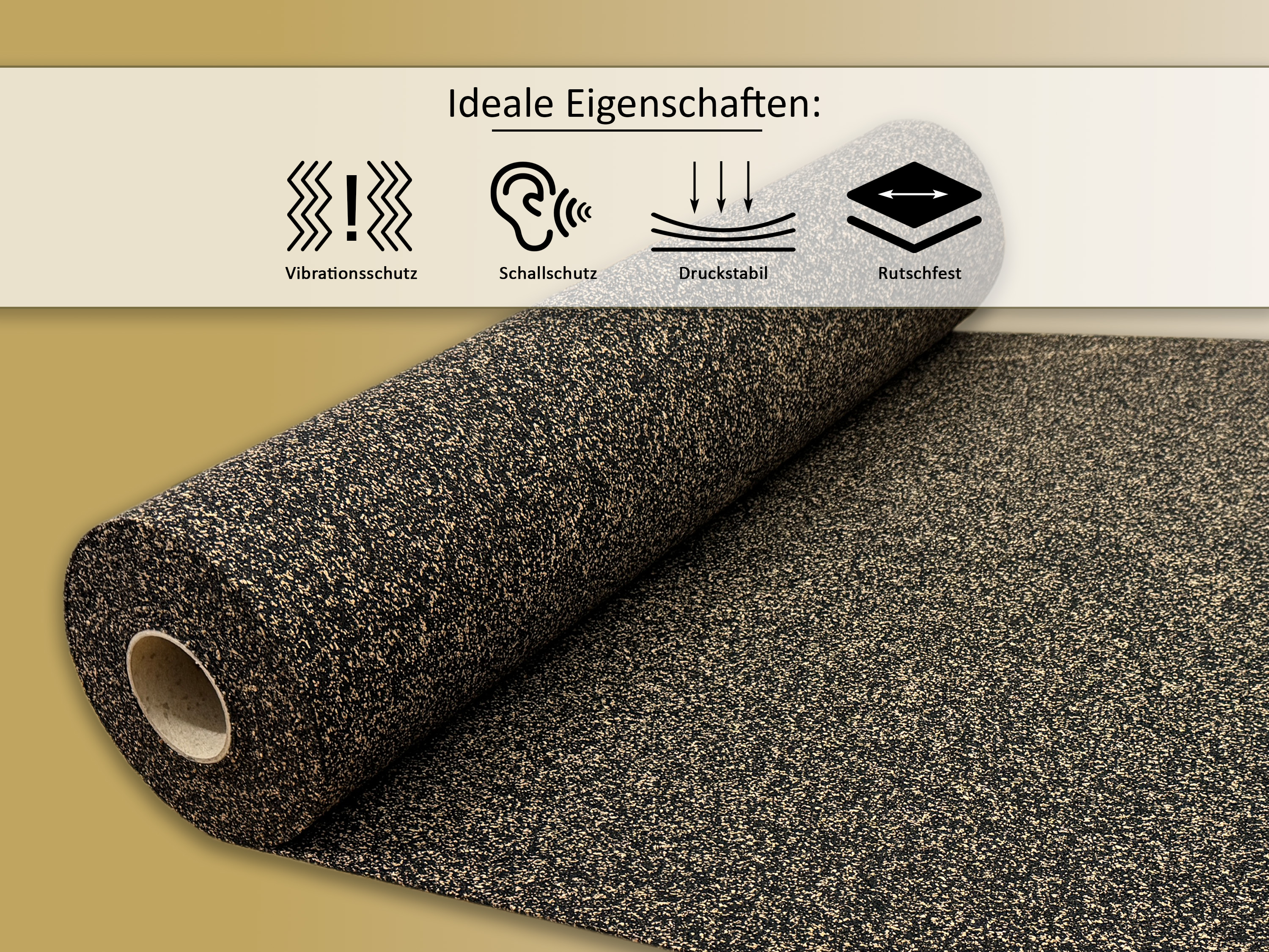 uficell® Gummikork (Rubberkork) Akustik und Vibrations Trittschalldämmung Stärken 2 - 8 mm 
