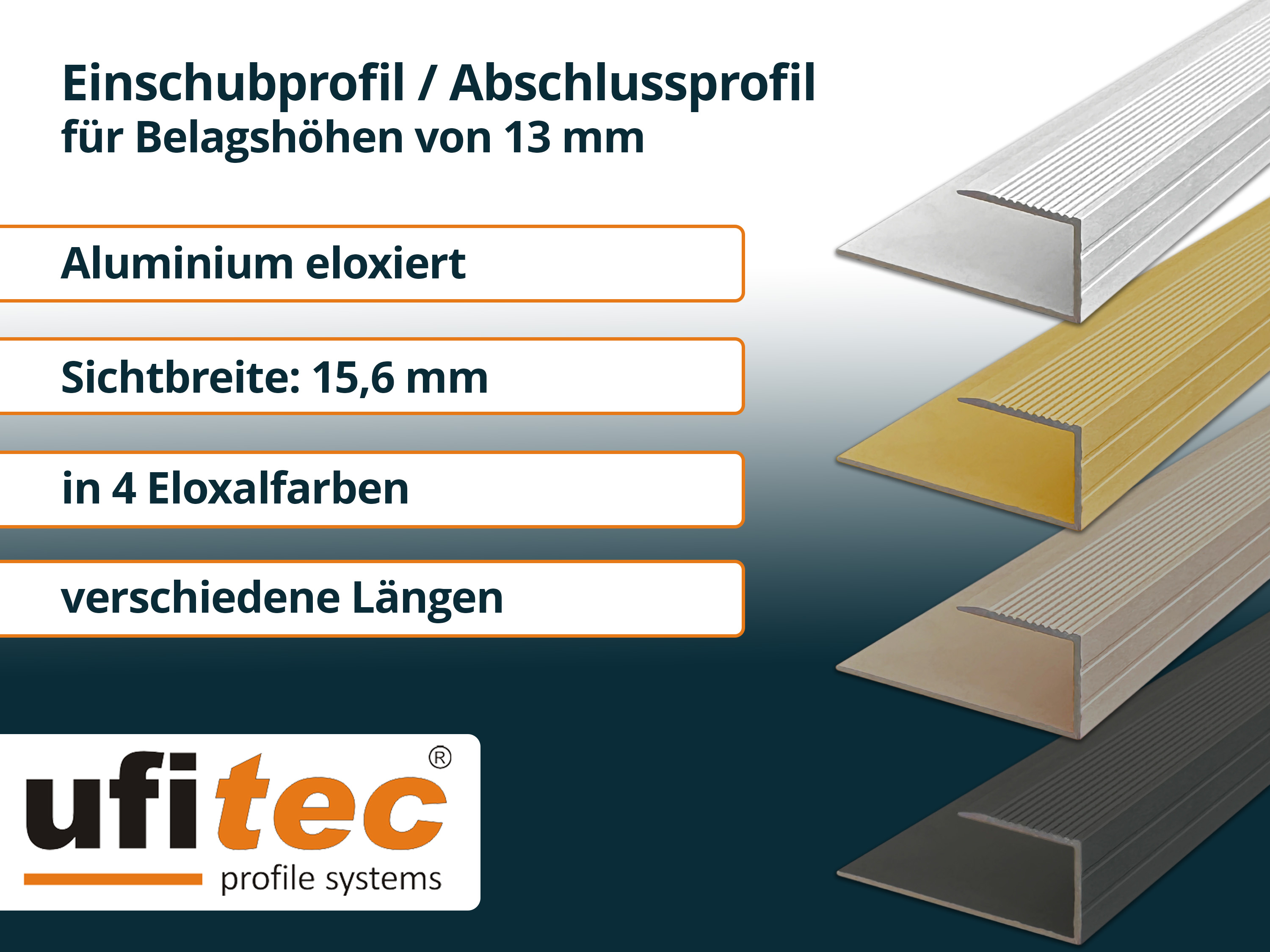 ufitec® Einschubprofile / Abschlussprofile - für Belagshöhen von 13,3 mm - Alu eloxiert