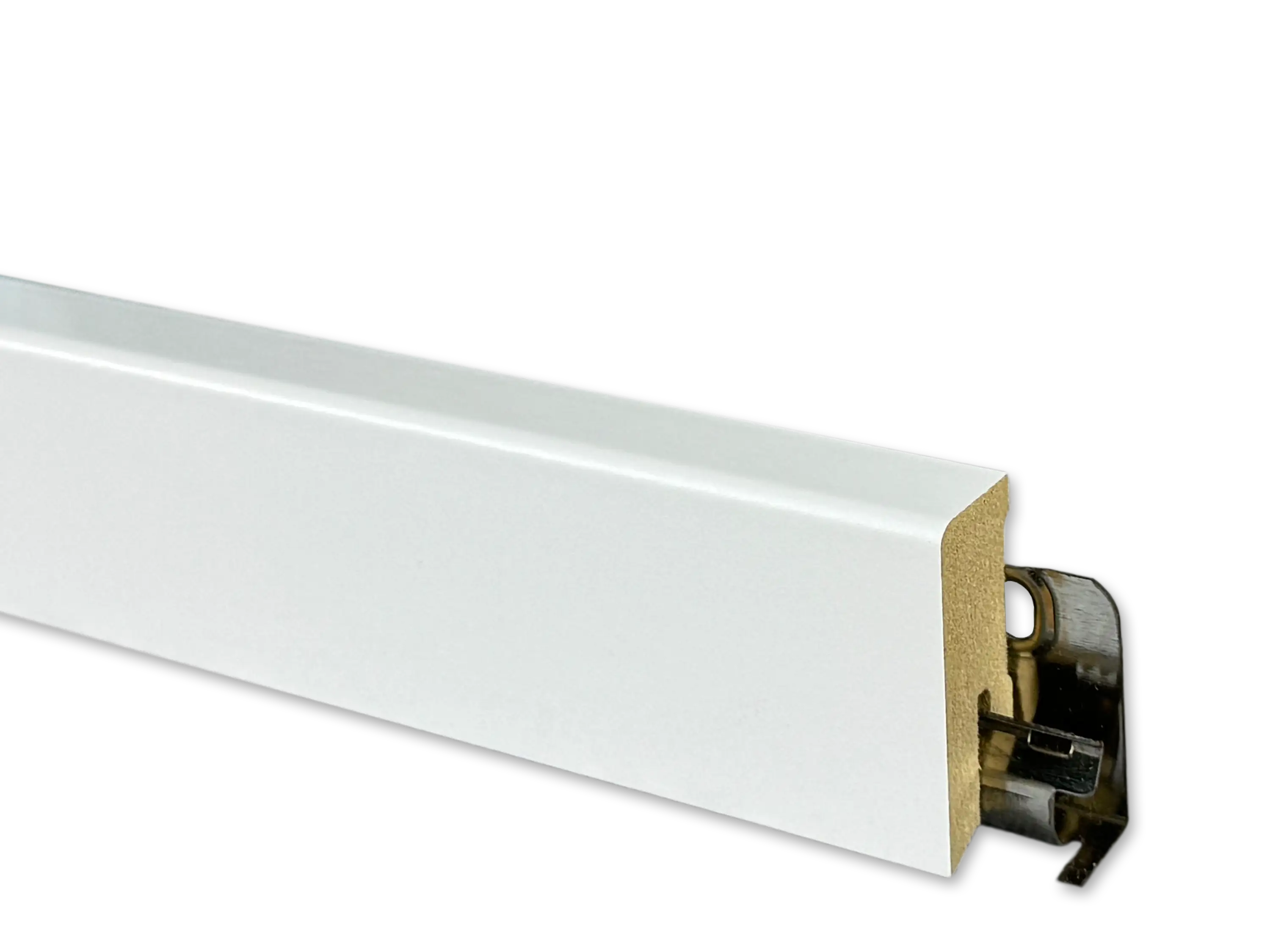 TRECOR® weisse Sockelleiste Fußleiste modern Cube 16 x 40 mm in Weiß RAL 9016 - CLIPSTAR Fräsung