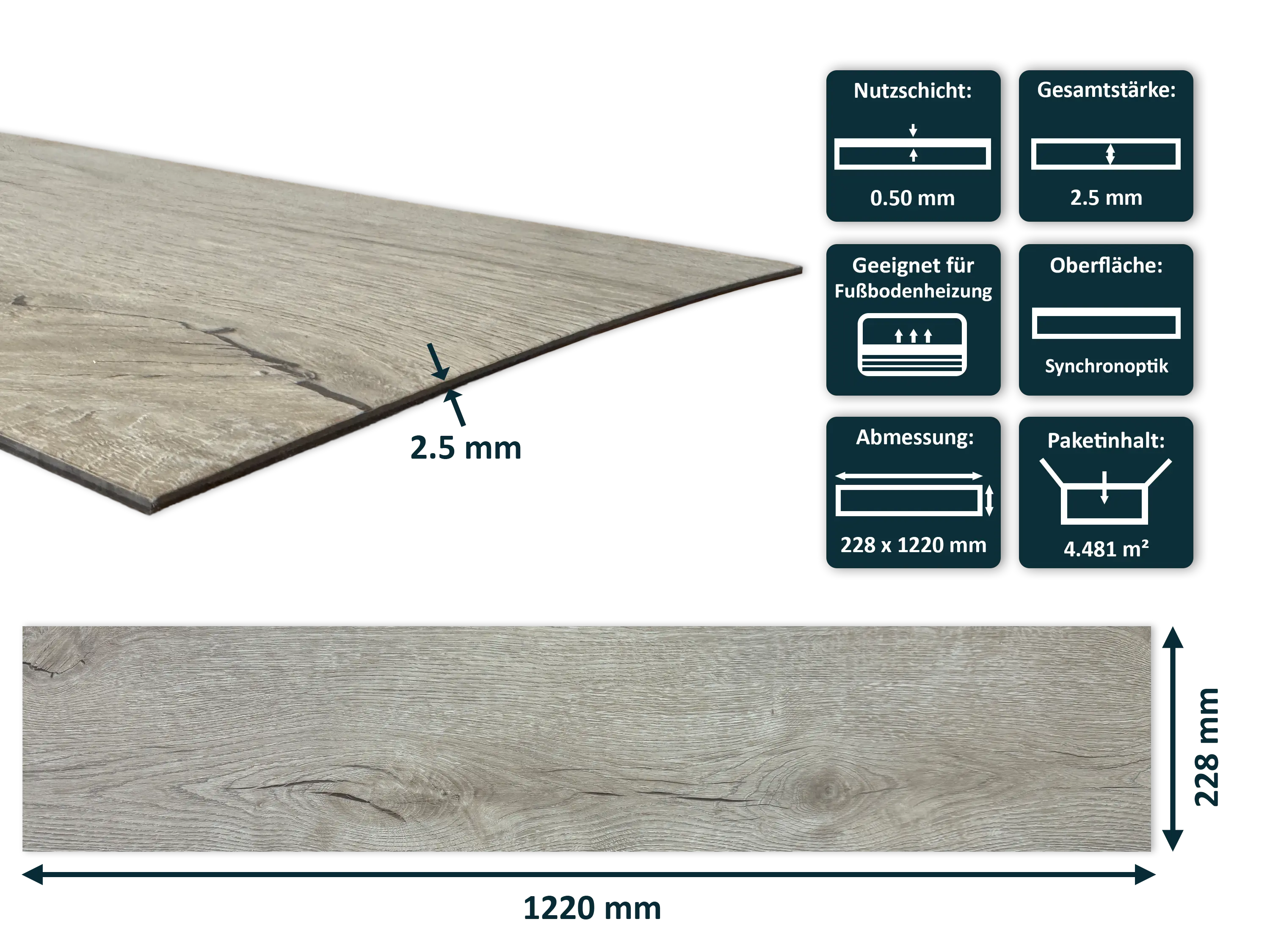 TRECOR® LVT Dryback Klebe Vinylboden Prestige Eiche Beige Landhausdiele - 2,5 mm starker Designboden