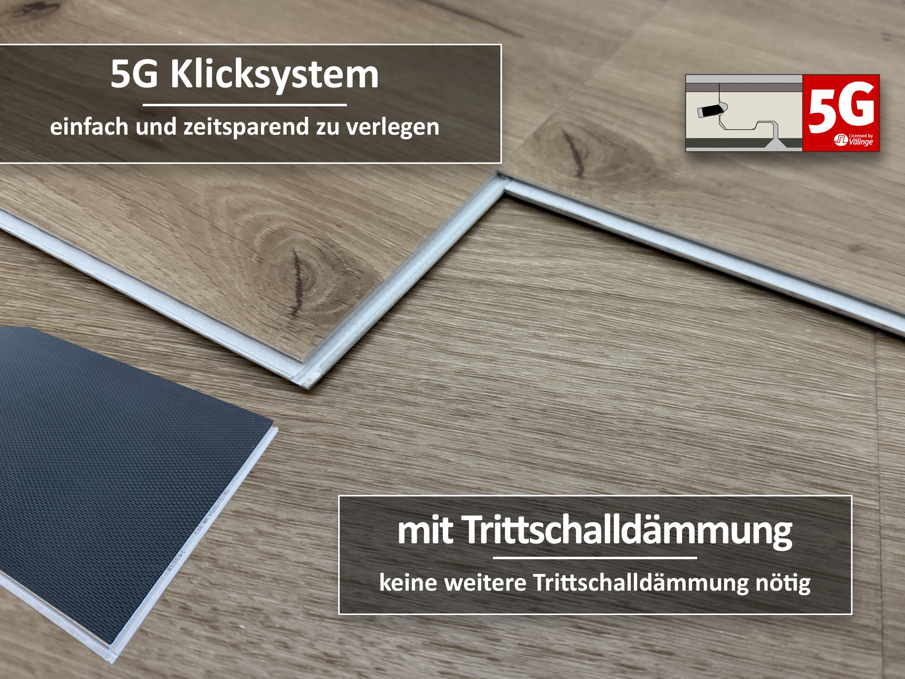Vinylboden Eiche Premium Natur SPC Klickvinyl 6,5 mm Stark, V4 Fuge inkl. 1,5 mm Trittschalldämmung