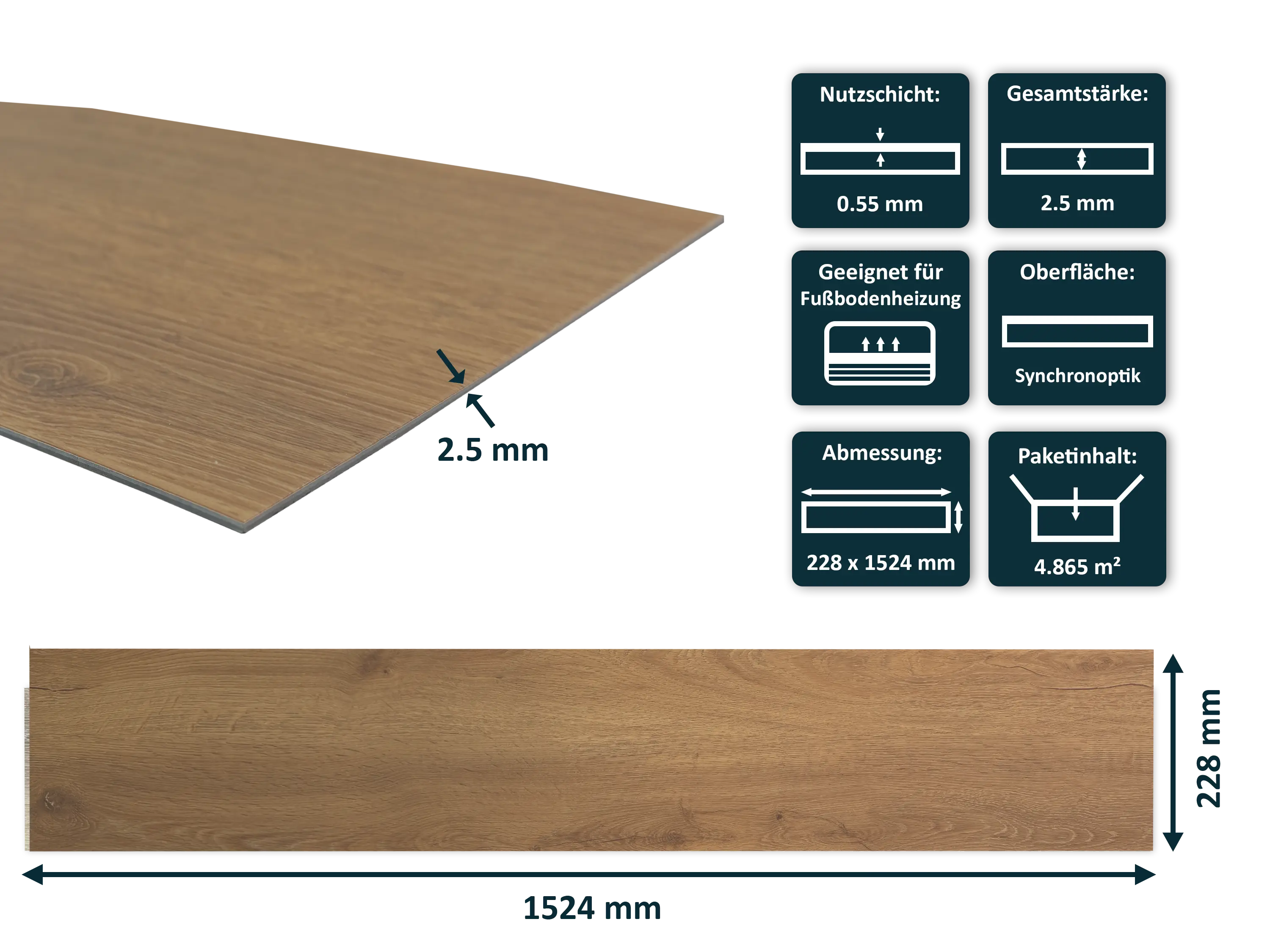 TRECOR® LVT Dryback Klebe Vinylboden Eiche Classic Landhausdiele - 2,5 mm starker Designboden