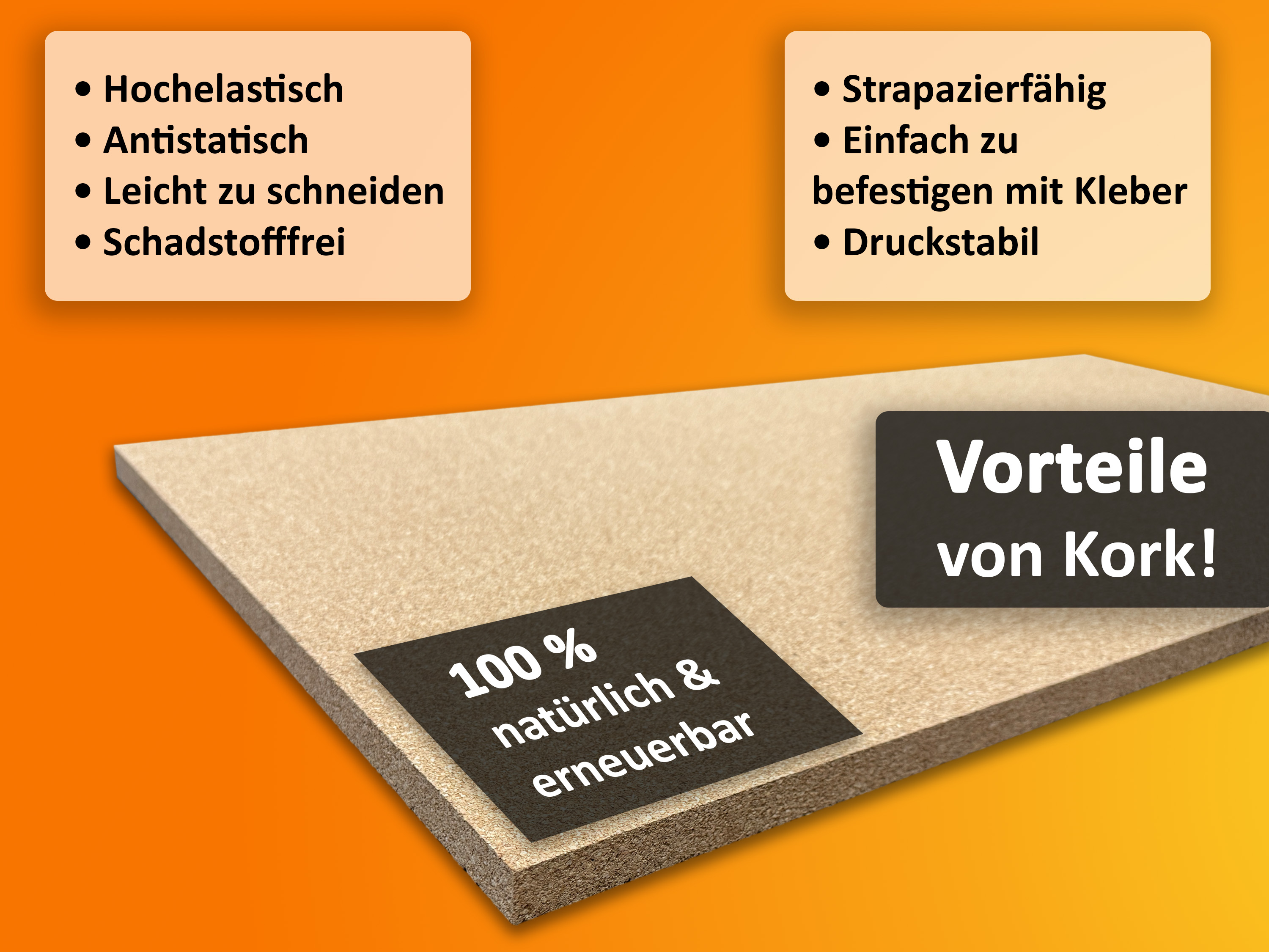 Pinnwand Korkplatten Superfein (beidseitig geschliffen) Format 900 x 600 mm