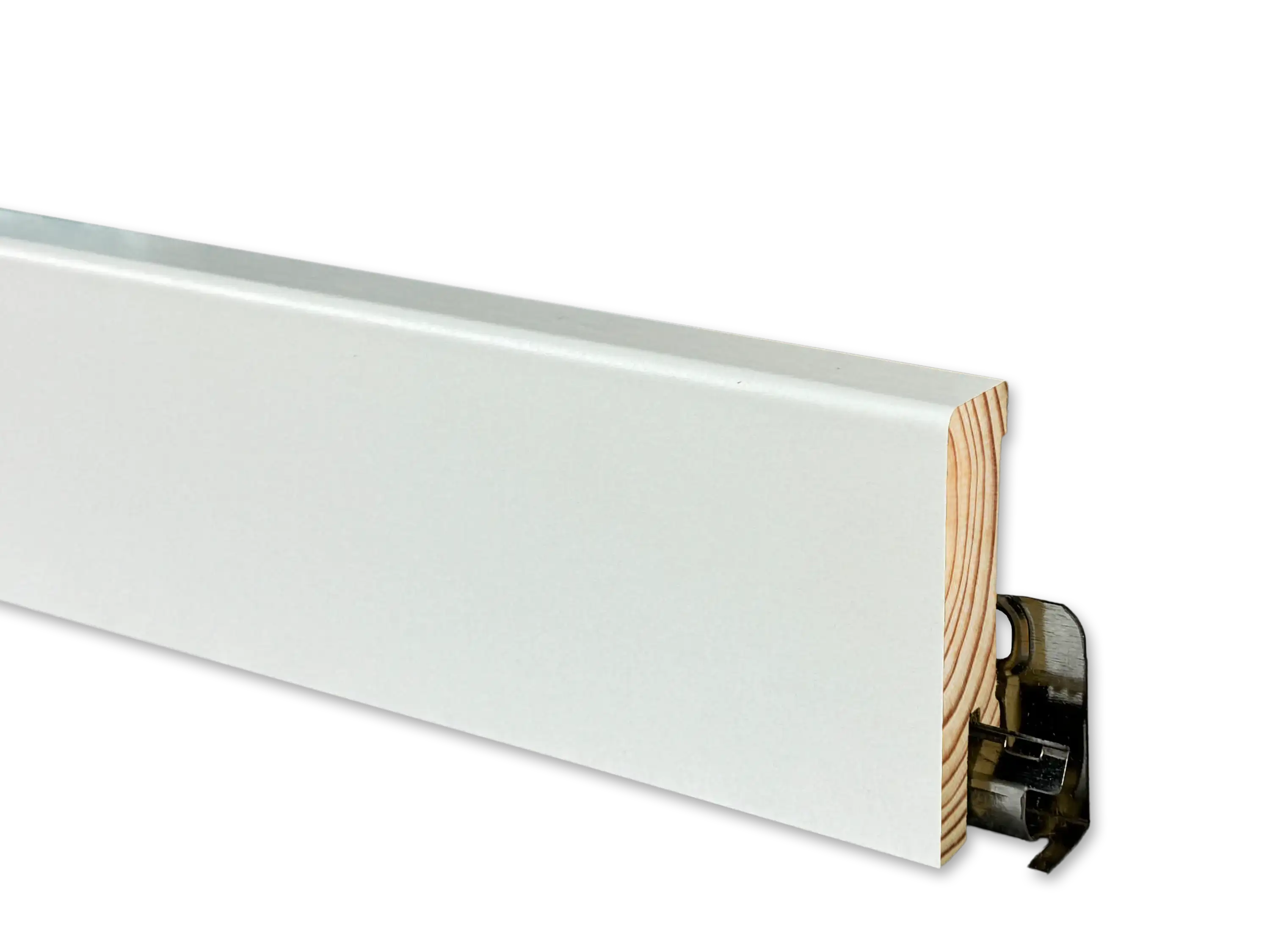 TRECOR® weisse Holz Sockelleiste 16 x 58 mm in RAL 9016 - CLIPSTAR Fräsung
