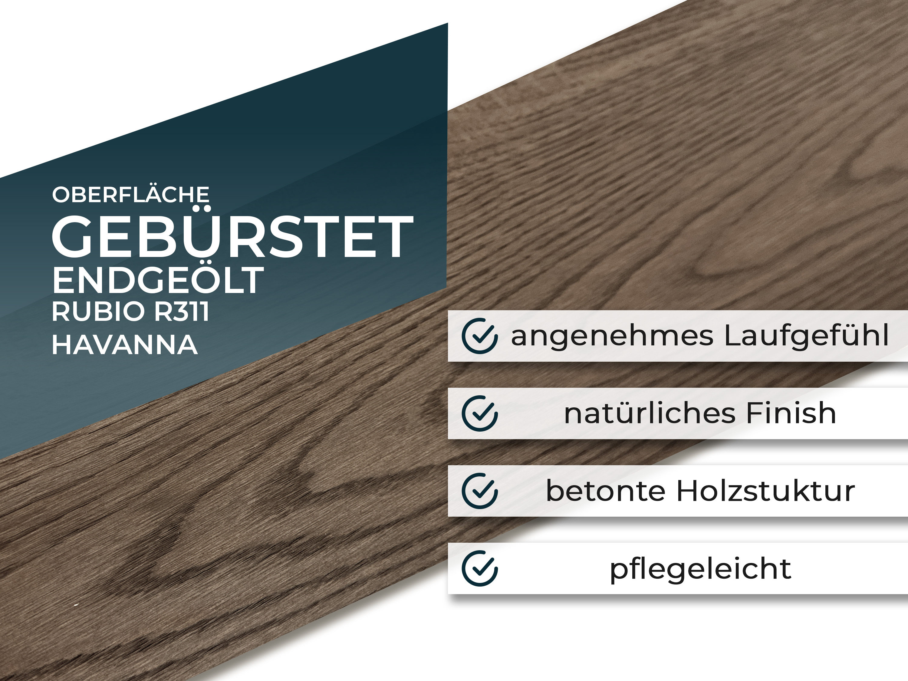Parkettboden 3-Schicht Landhausdiele Eiche Rustikal Parkett gebürstet RUBIO R311 Havanna endgeölt