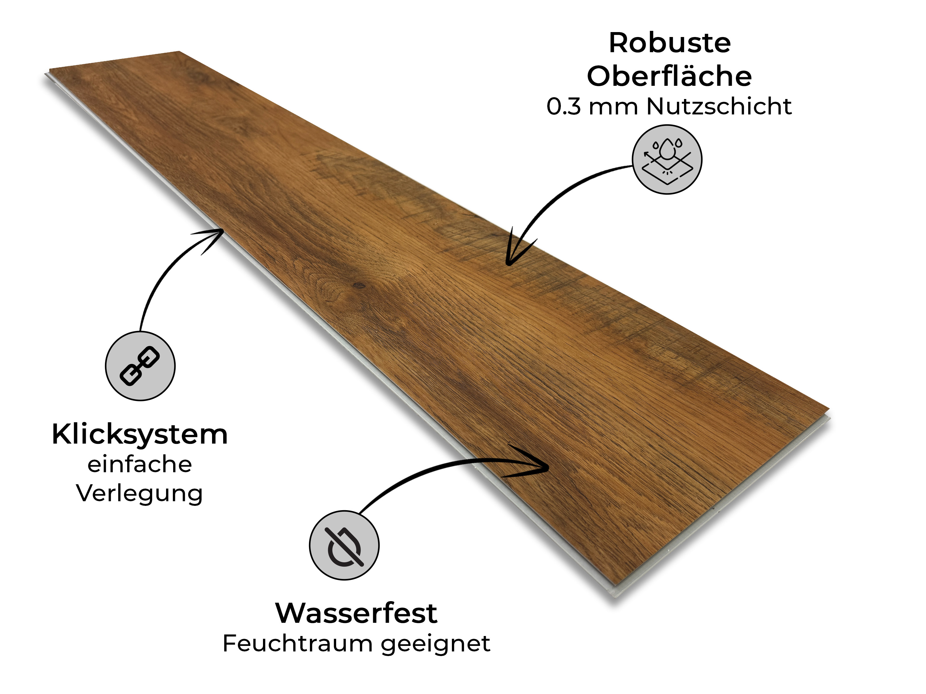 TRECOR® SPC Rigid Klick-Vinylboden Eiche Rustikal Dunkel Landhausdiele – wasserfest, 5 mm stark, 0,3 mm Nutzschicht
