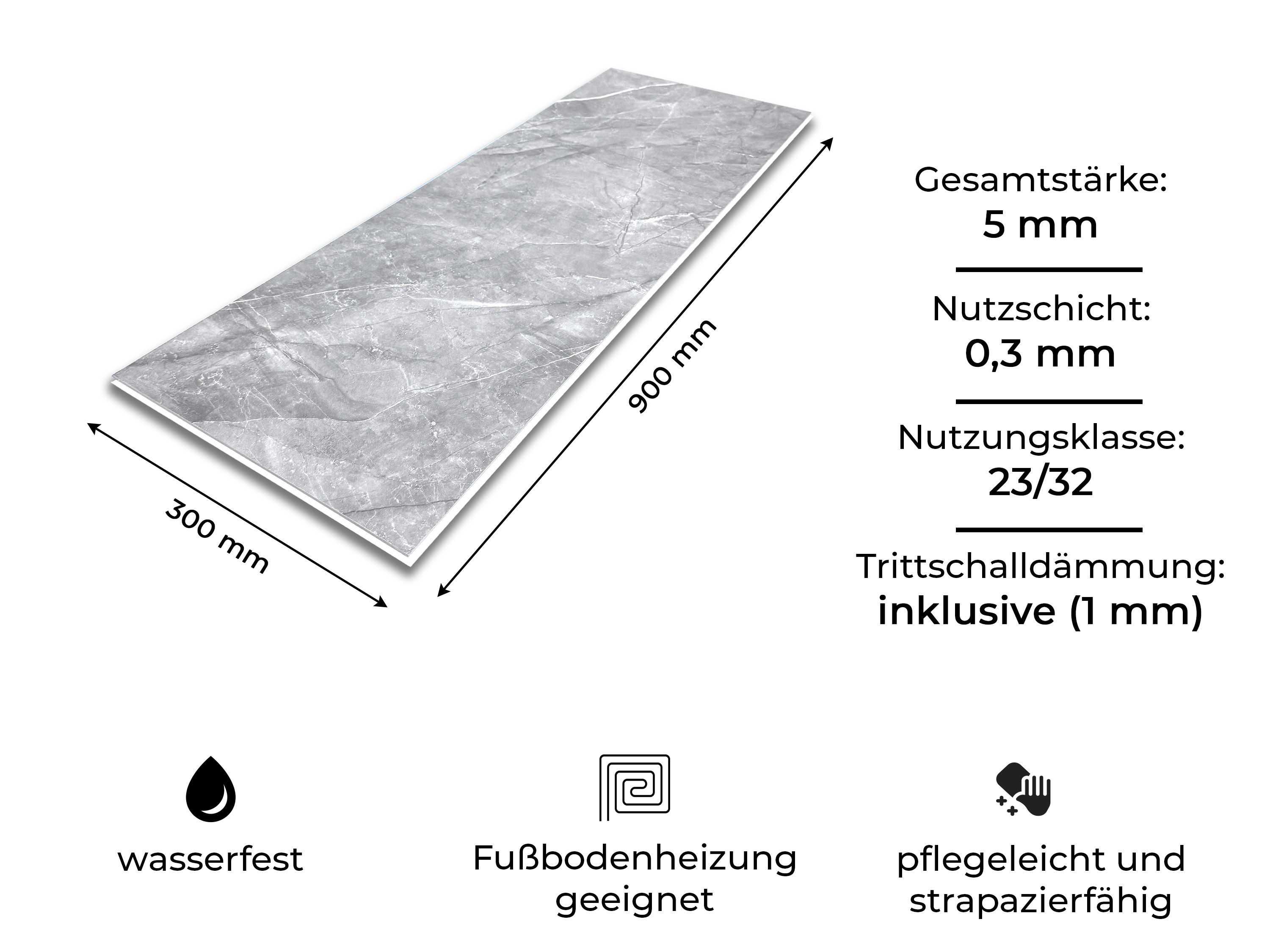 Klick Vinylboden Brooklyn Grey Fliesendekor SPC Klickvinyl 5 mm stark mit Trittschalldämmung - farbige V4 Fuge