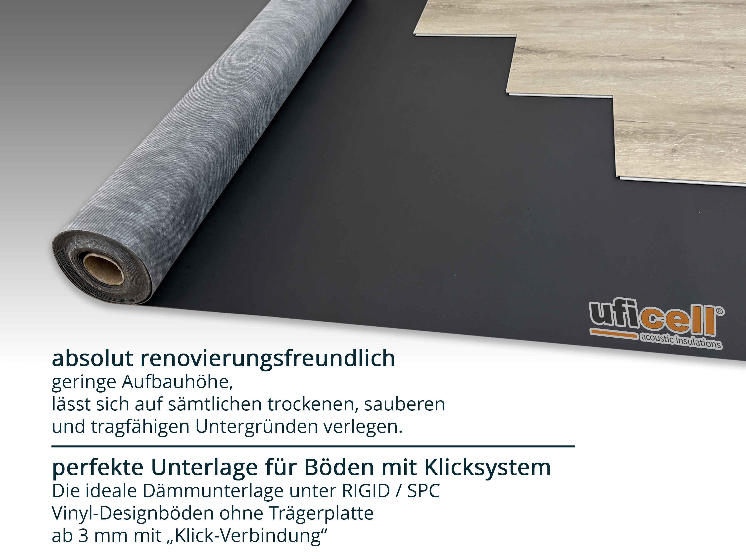 Vinylunterlage uficell® VINOSILENT premium Trittschallmatte mit Anti-Rutsch Oberfläche für Rigid/SPC Vinyl