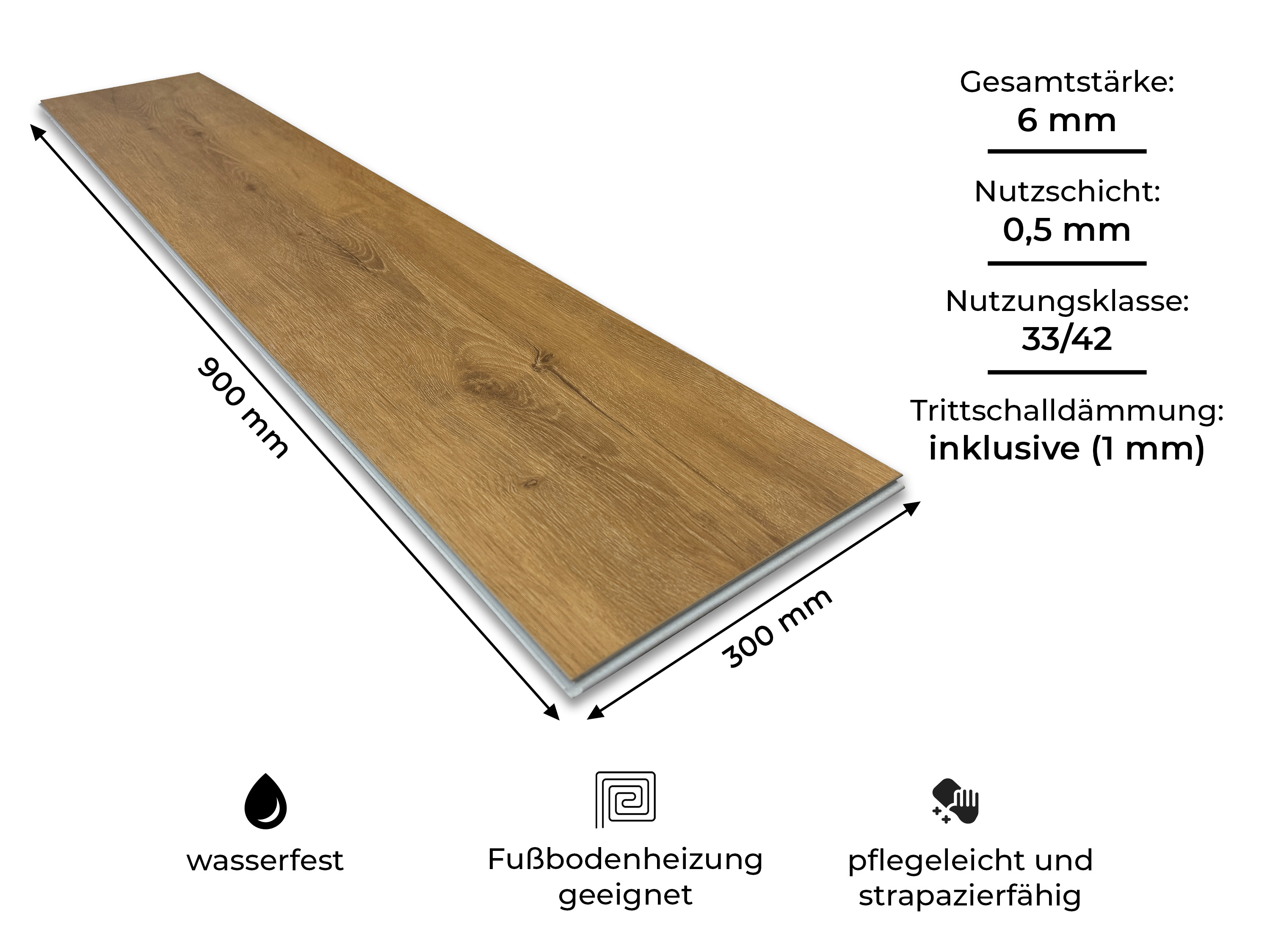 Vinylboden Rigid SPC Prestige Eiche Natur 5G Klicksystem 6,0 mm, V4 Fuge, inkl. 1 mm Trittschalldämmung