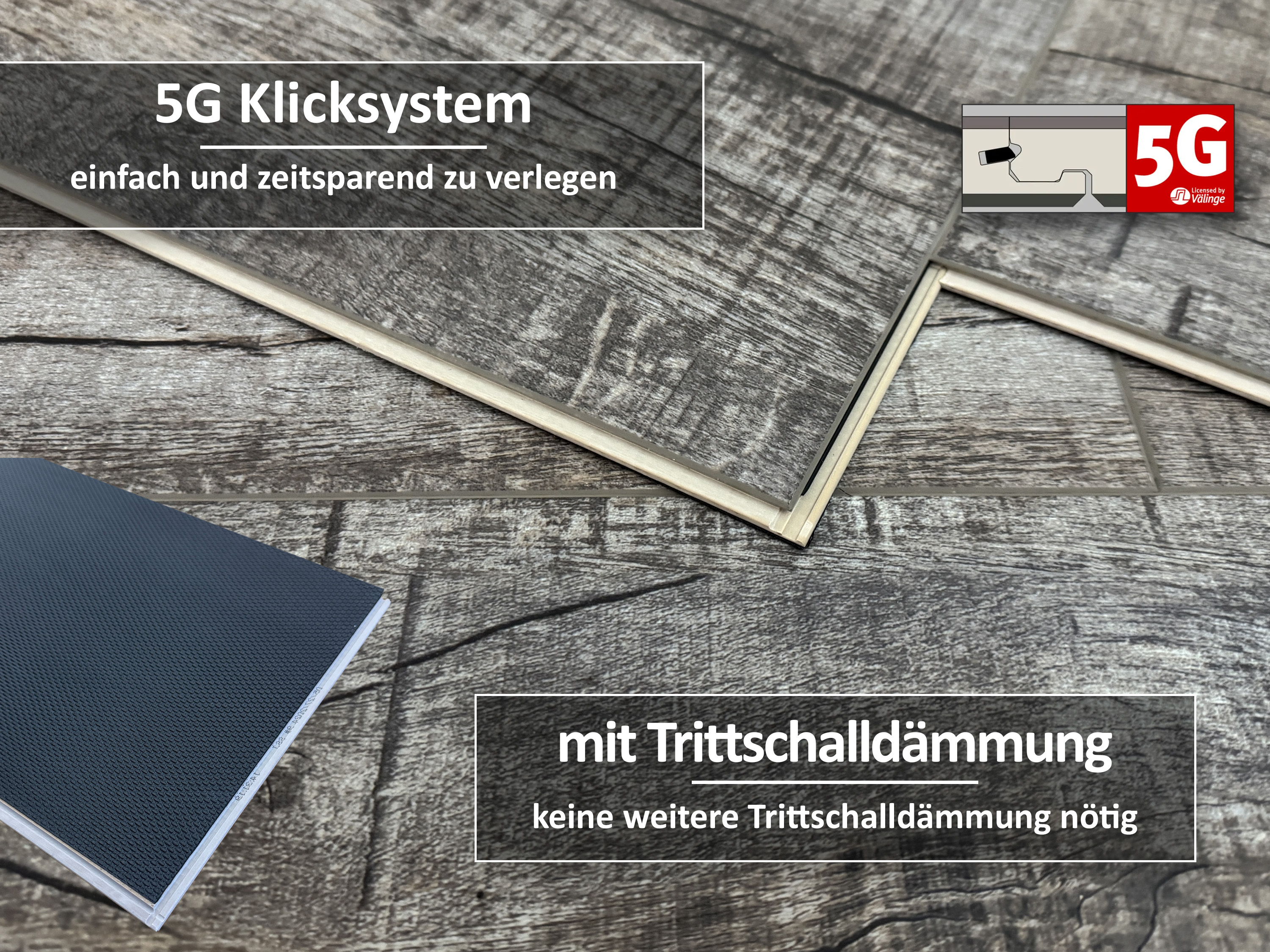 Vinylboden Rigid SPC Eiche Old Rustik Dark 5G Klicksystem 6,0 mm, V4 Fuge, inkl. 1 mm Trittschalldämmung
