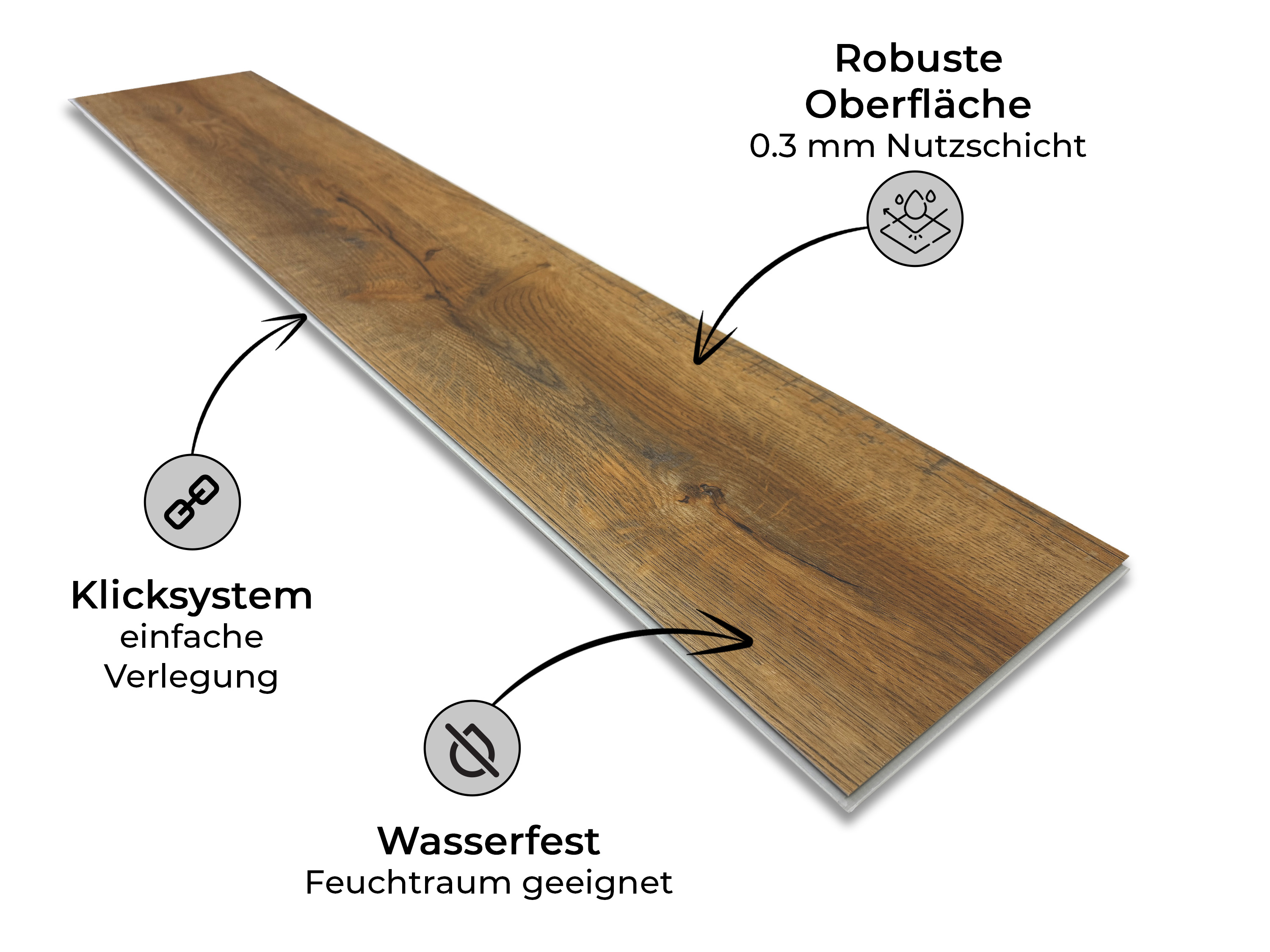 TRECOR® SPC Rigid Klick-Vinylboden Eiche Rustikal Natur Landhausdiele – wasserfest, 5 mm stark, 0,3 mm Nutzschicht