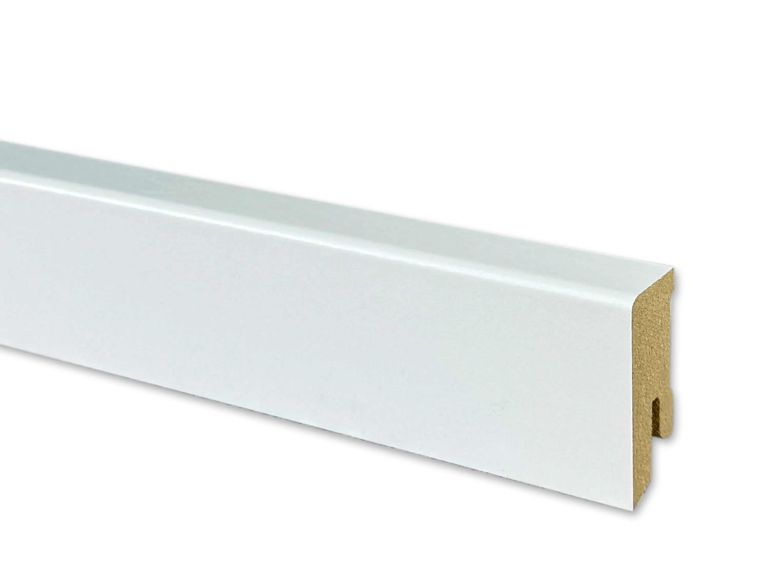 TRECOR® weisse Sockelleiste Fußleiste modern Cube 16 x 40 mm in Weiß RAL 9016 - CLIPSTAR Fräsung