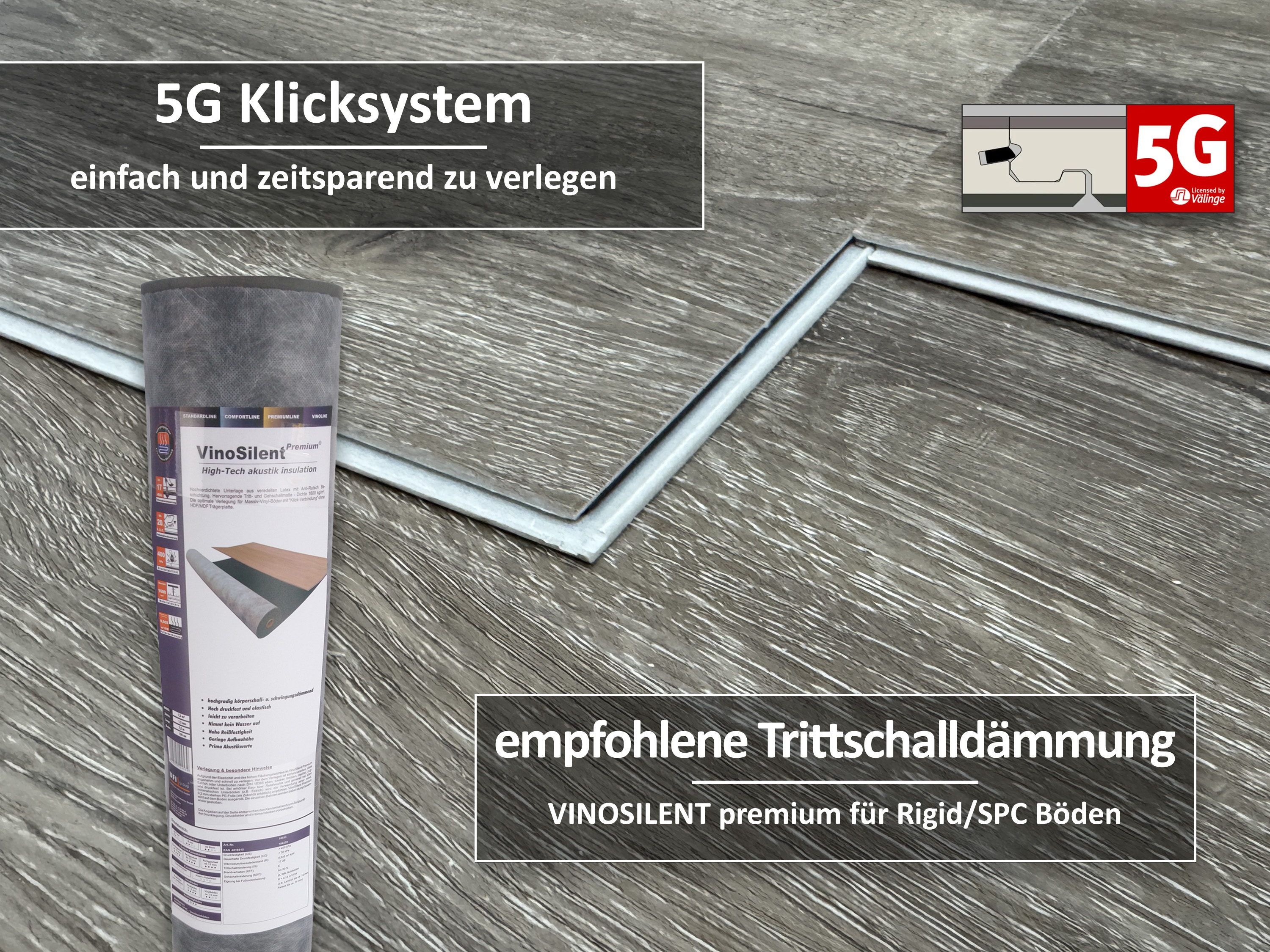 TRECOR® SPC / RIGID Klick Vinylboden Eiche Premium Braun Landhausdiele - 5 mm - Synchronoberfläche - 5G Klick