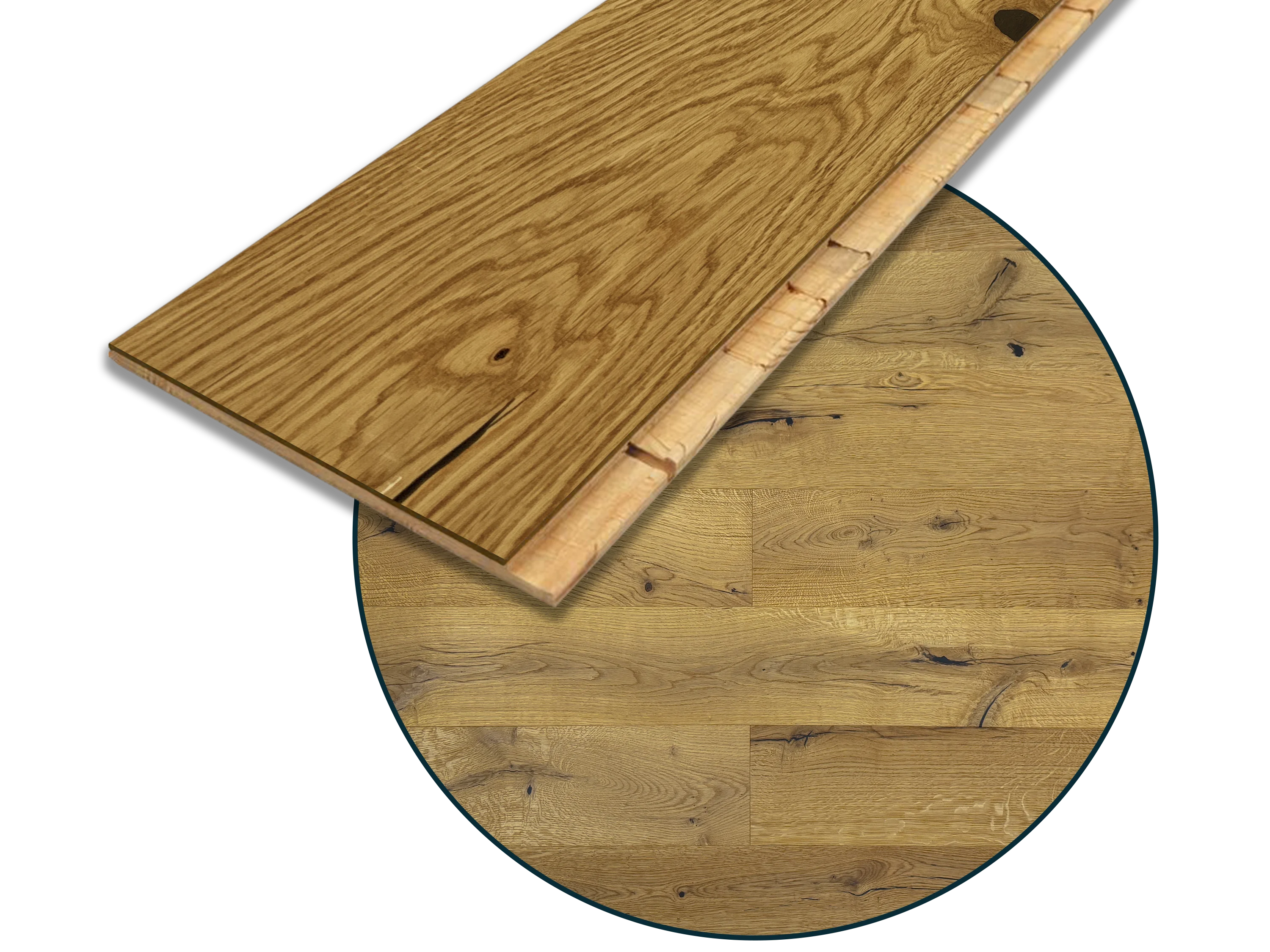 Parkettboden Eiche Country Klick Parkett Landhausdiele 3 Schicht 190 mm Breit Rubio R101, gebürstet, gefast & endgeölt