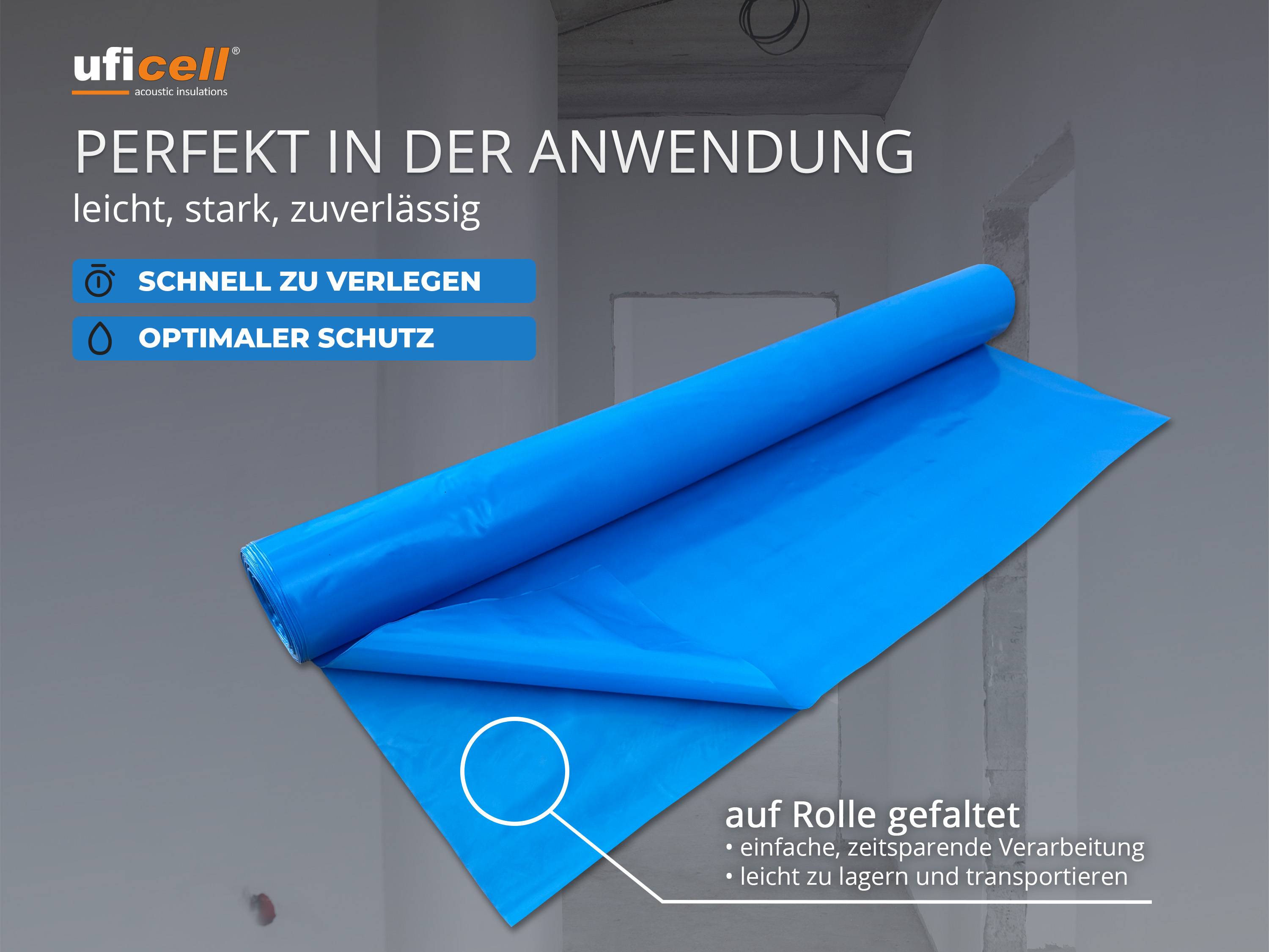 uficell® Dampfsperrfolie - Blau - Stärke: echte 130 my (0,13 mm) - nach DIN Vorgabe