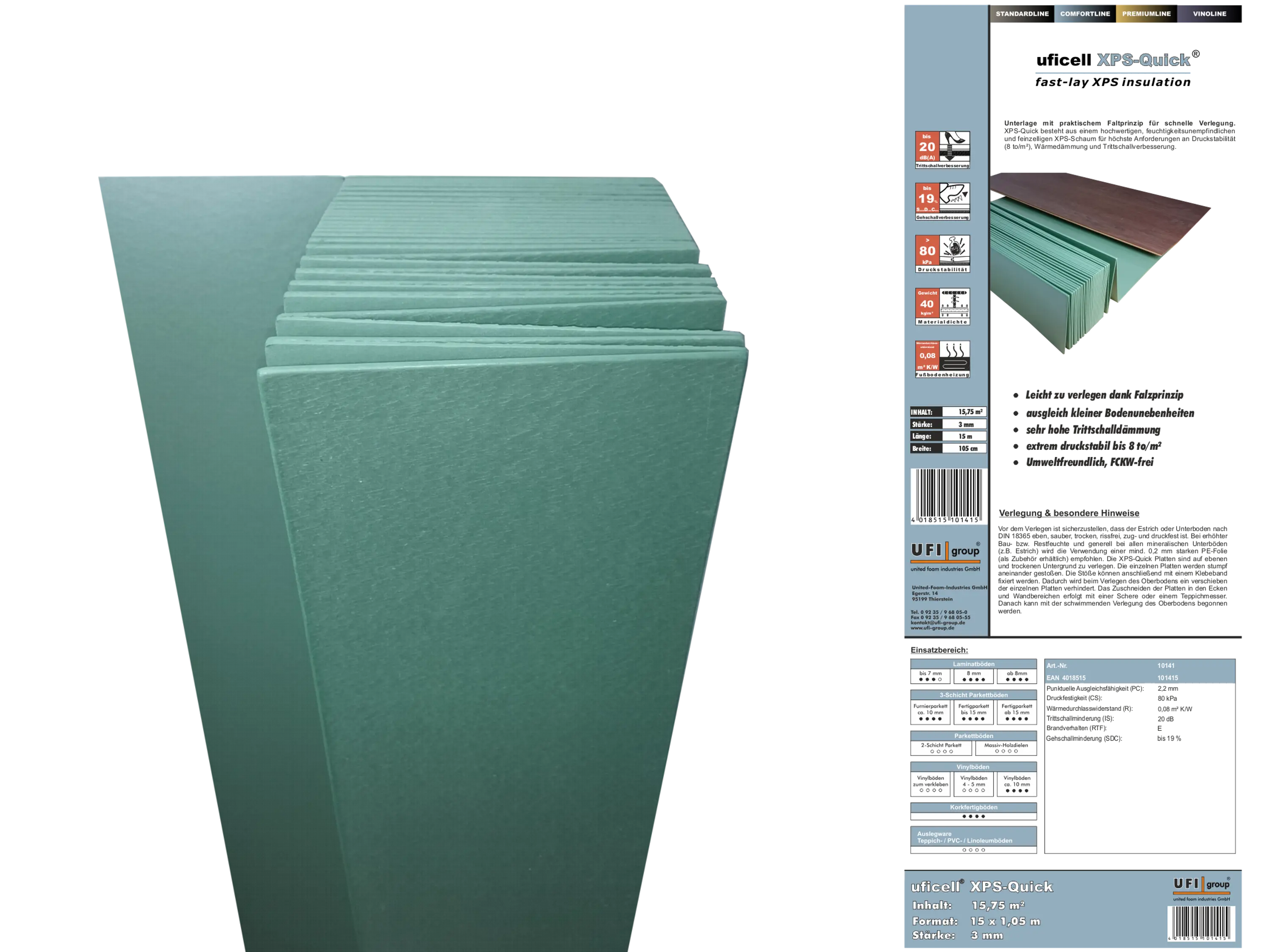 uficell® XPS QUICK Trittschalldämmung mit praktischen Faltprinzip Stärke: 3 mm