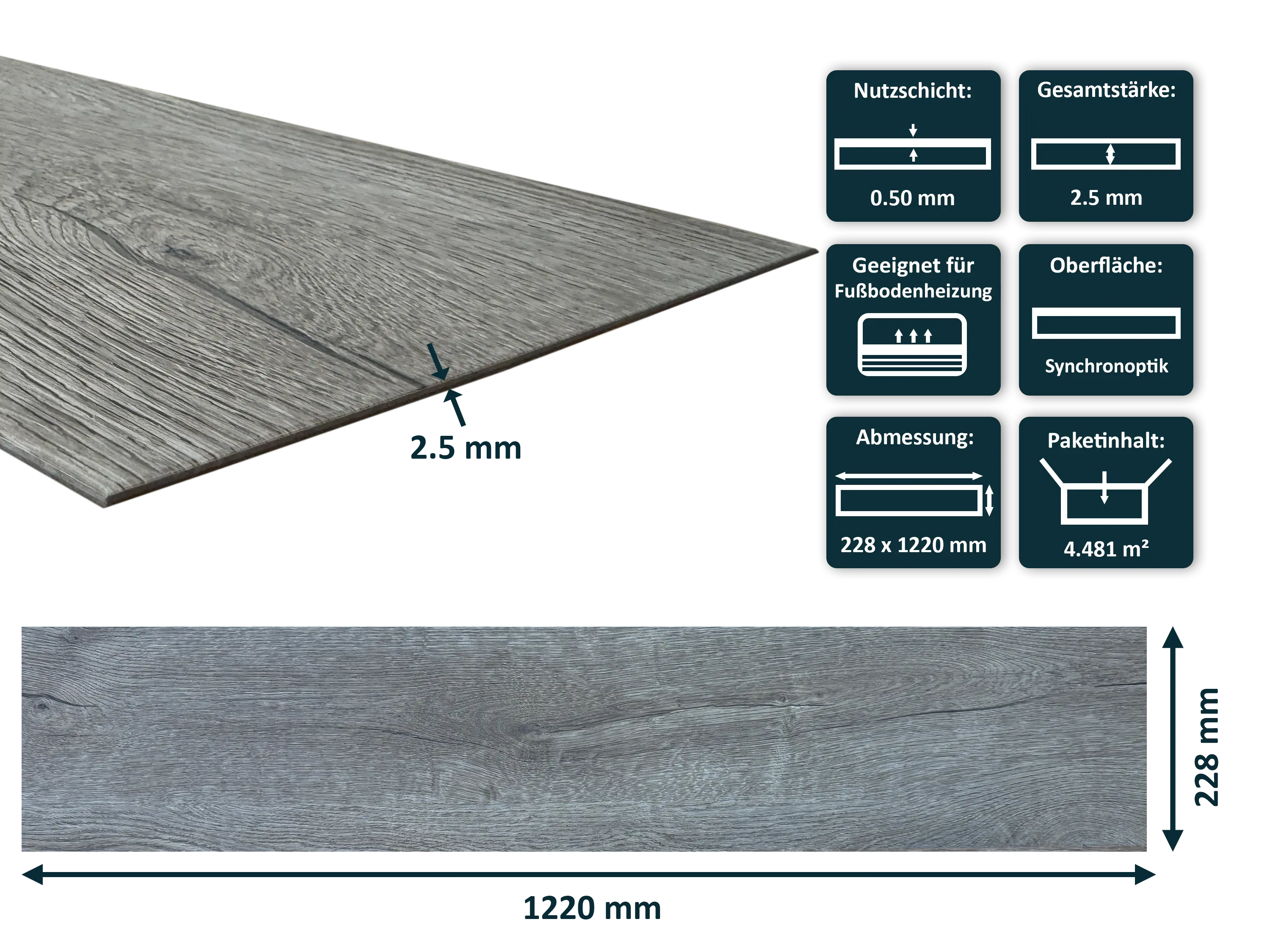 TRECOR® LVT Dryback Klebe Vinylboden Prestige Eiche Grau Landhausdiele - 2,5 mm starker Designboden