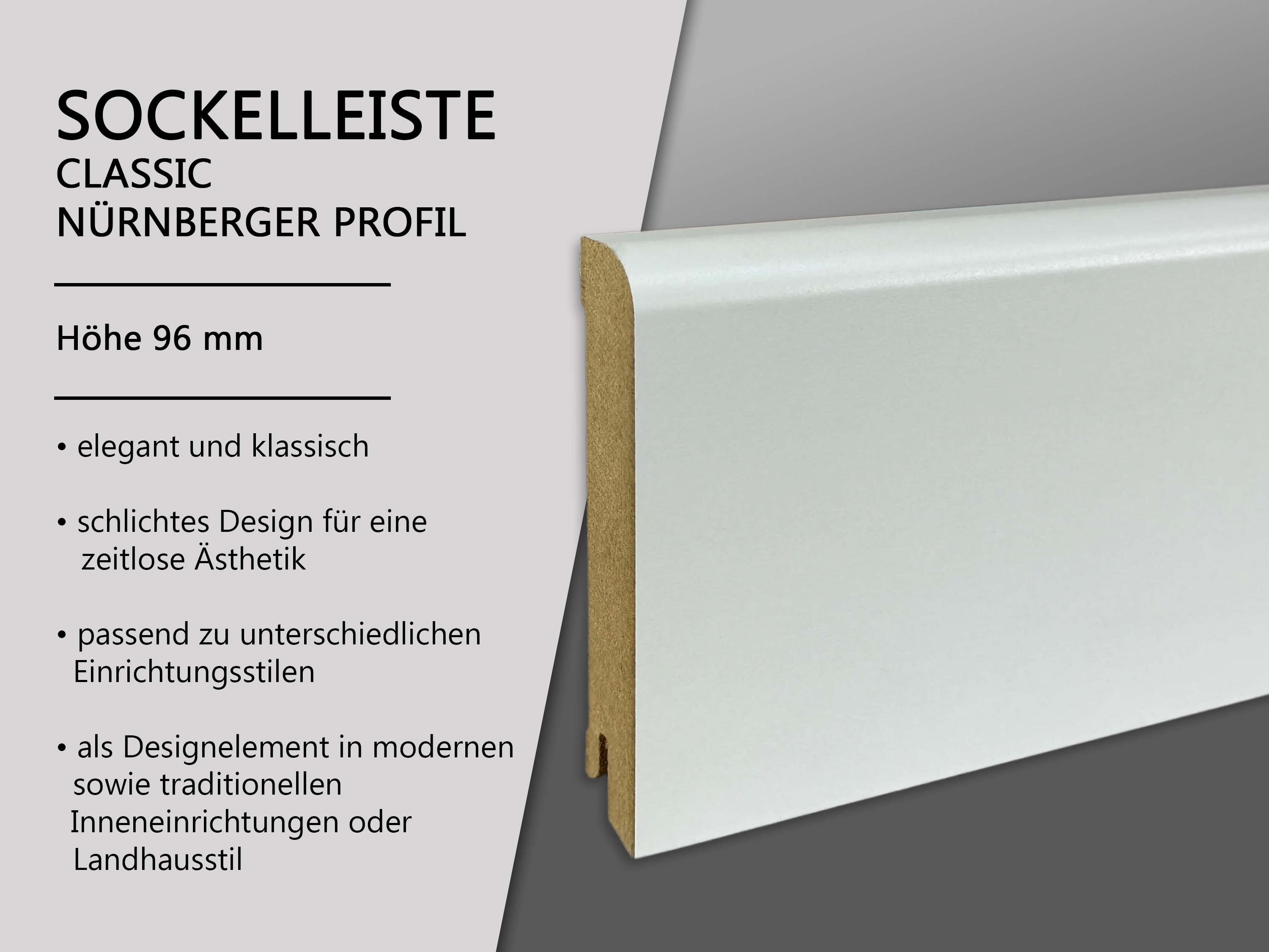 Trecor® Sockelleiste CLASSIC 100 mm Nürnberger Profil, MDF, weiß