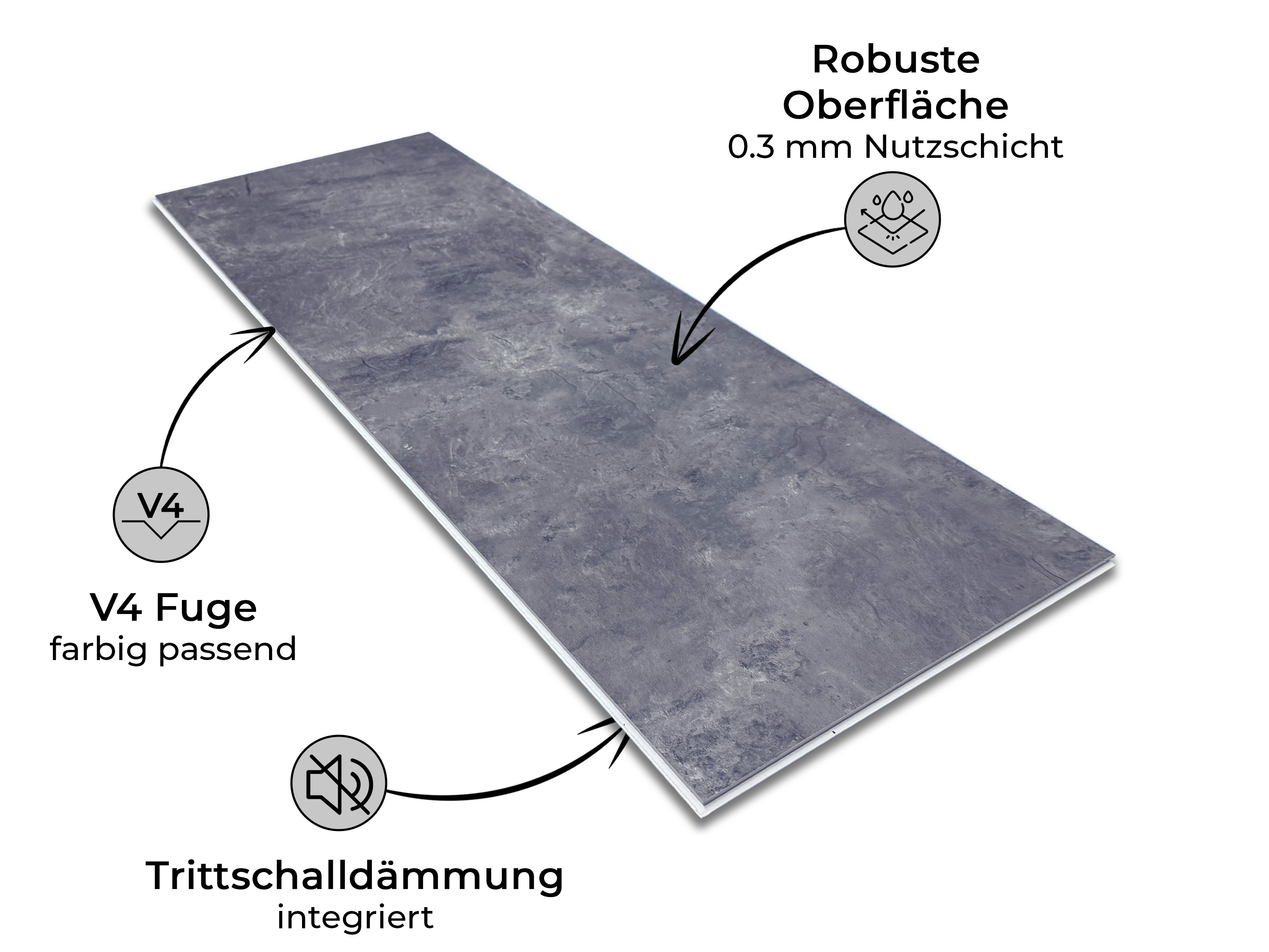 Klick Vinylboden Loft Dark Fliesendekor SPC Klickvinyl 5 mm stark mit Trittschalldämmung - farbige V4 Fuge