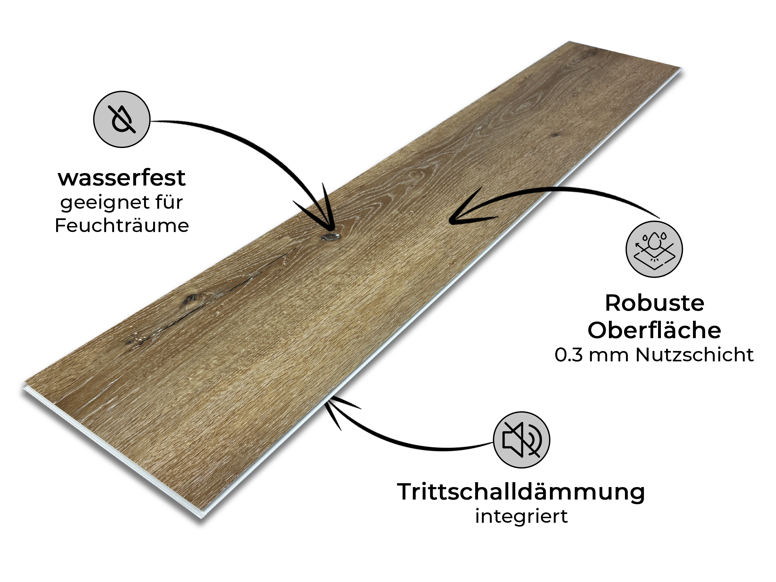Vinylboden Eiche Rustique Hell Silent Klickvinyl 4.5 mm Stark inkl. 1 mm Trittschalldämmung und 0,3 mm Nutzschicht SPC Trägerplatte