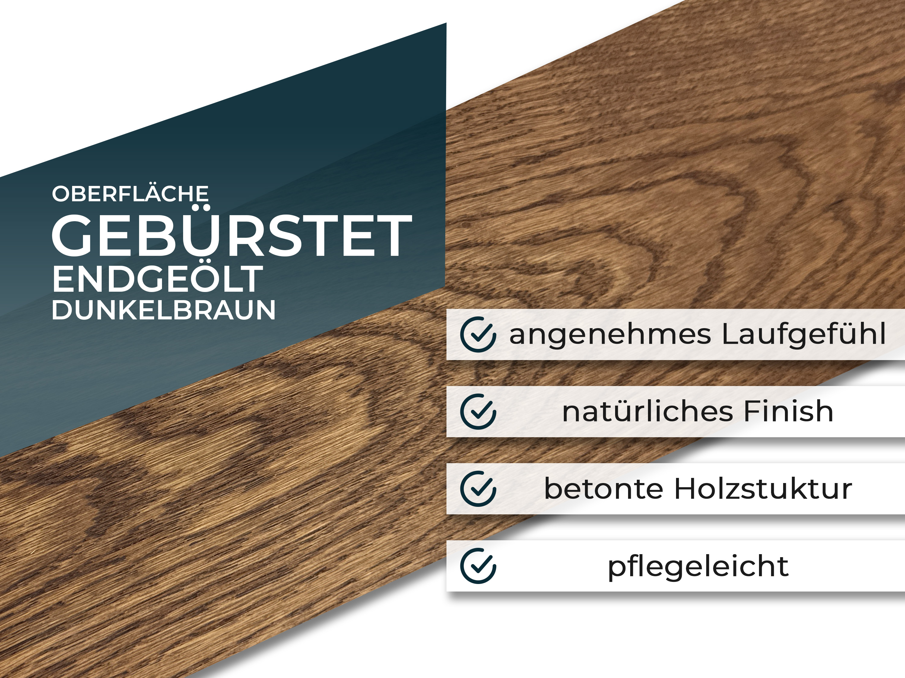 Eiche Rustikal (DE) Parkett Landhausdiele 3 Schicht gebürstet dunkelbraun endgeölt - 5G Klicksystem