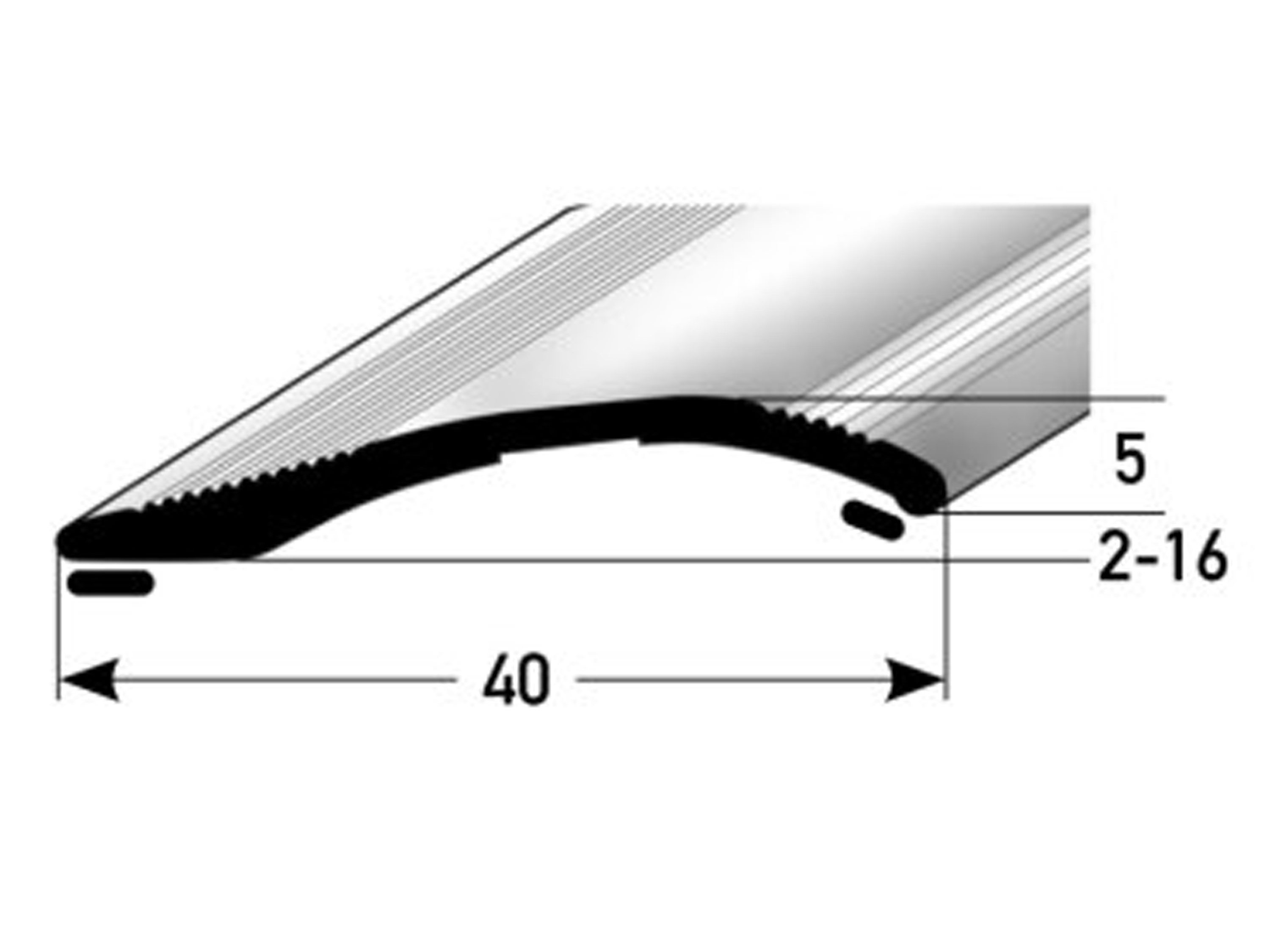 Anpassungsprofil 40 mm, Höhenausgleich 2 - 16 mm, selbstklebend