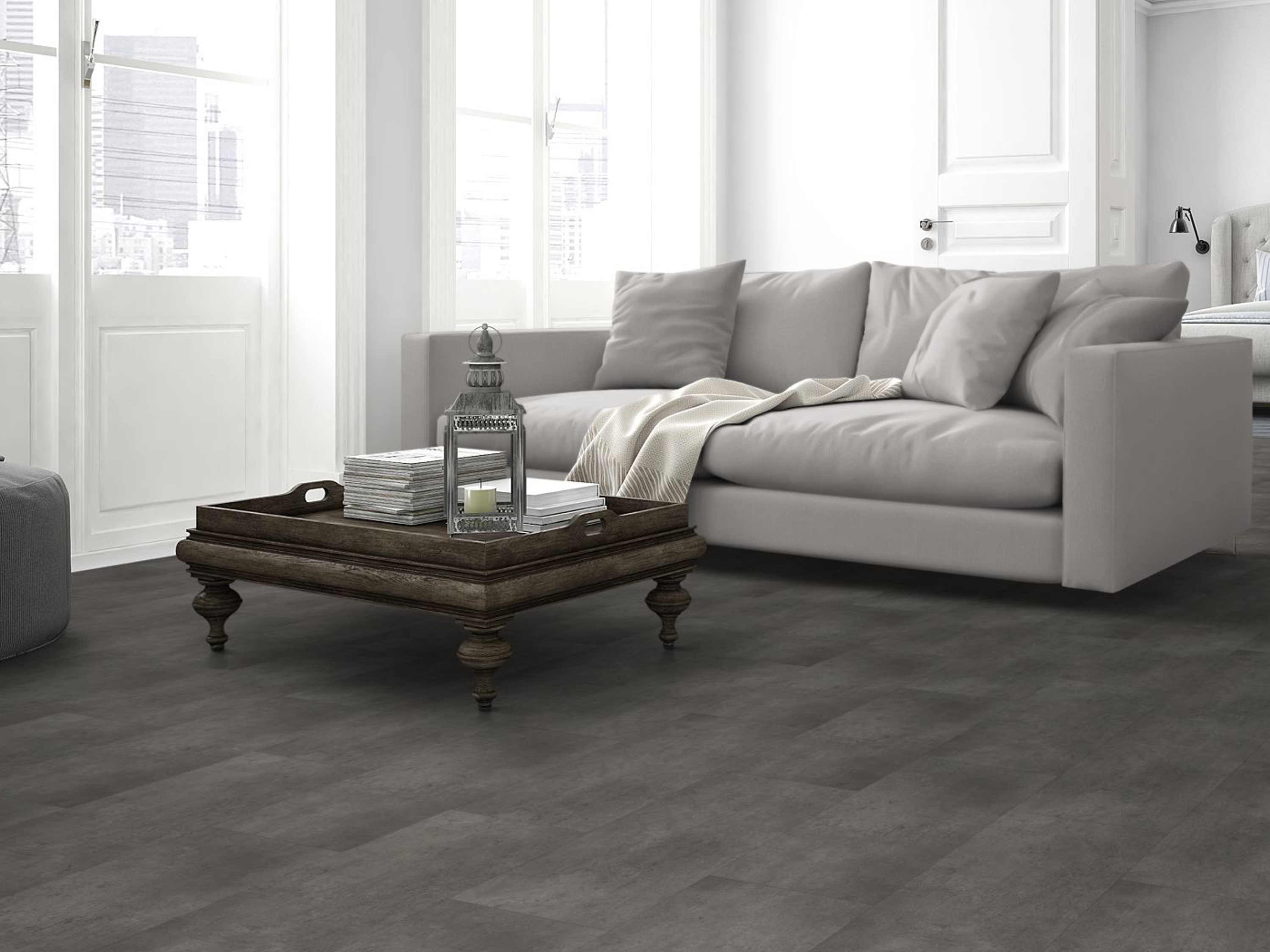 TRECOR® Klick Vinylboden Fliesenoptik - Stone Dark mit V- Fuge 4.2 mm mit 0.3 mm Nutzschicht
