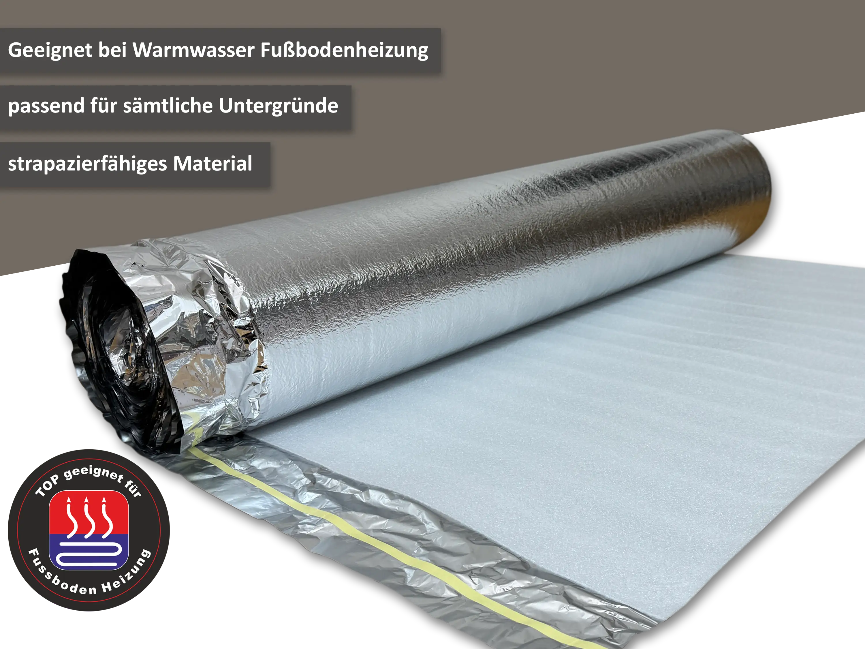 uficell® ALUPLUS PE-Schaum Laminat Verlegeunterlage Trittschalldämmung für Fußbodenheizung 