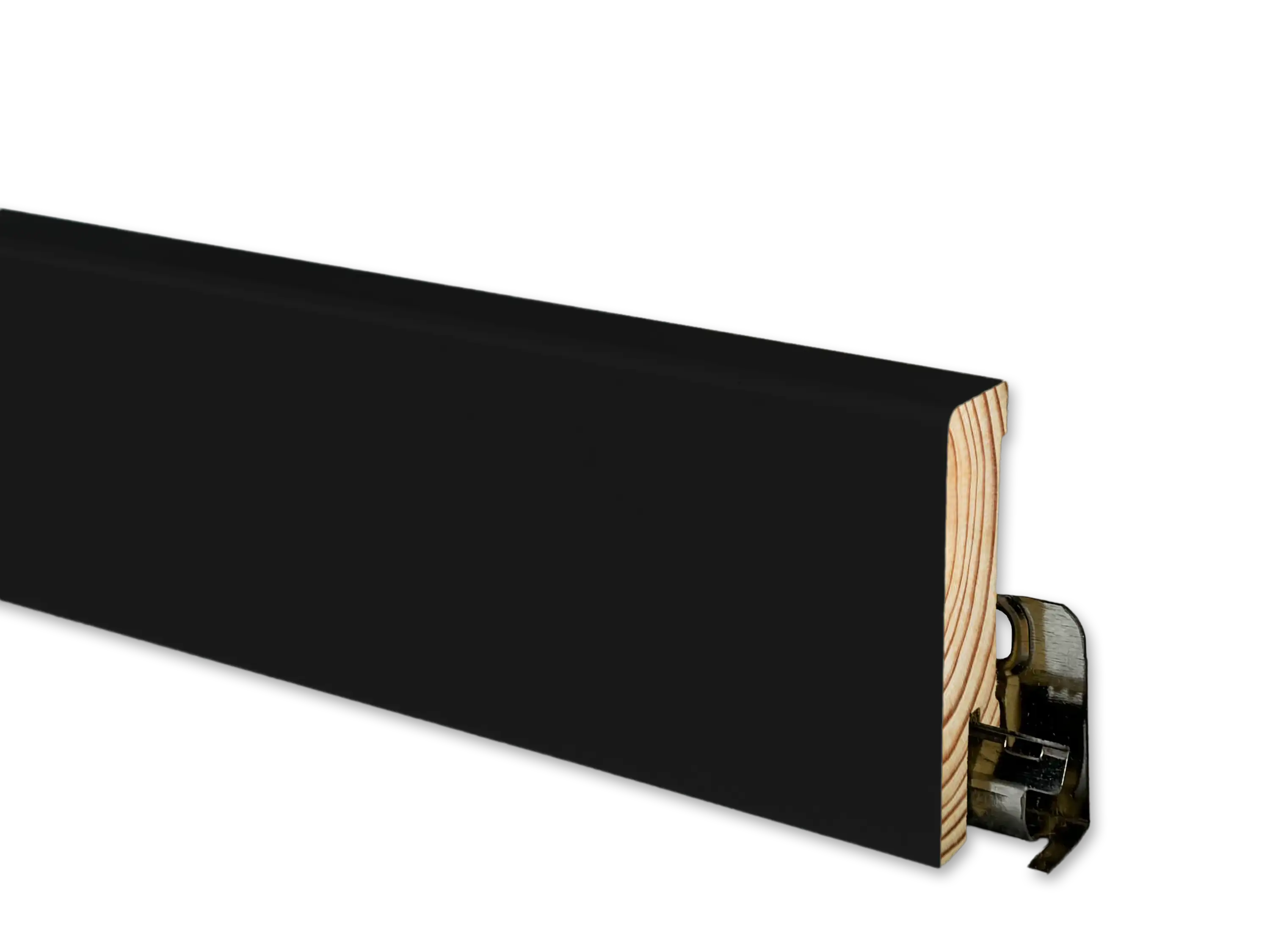 TRECOR® schwarze Holz Sockelleiste 16 x 58 mm in RAL 9016 - CLIPSTAR Fräsung