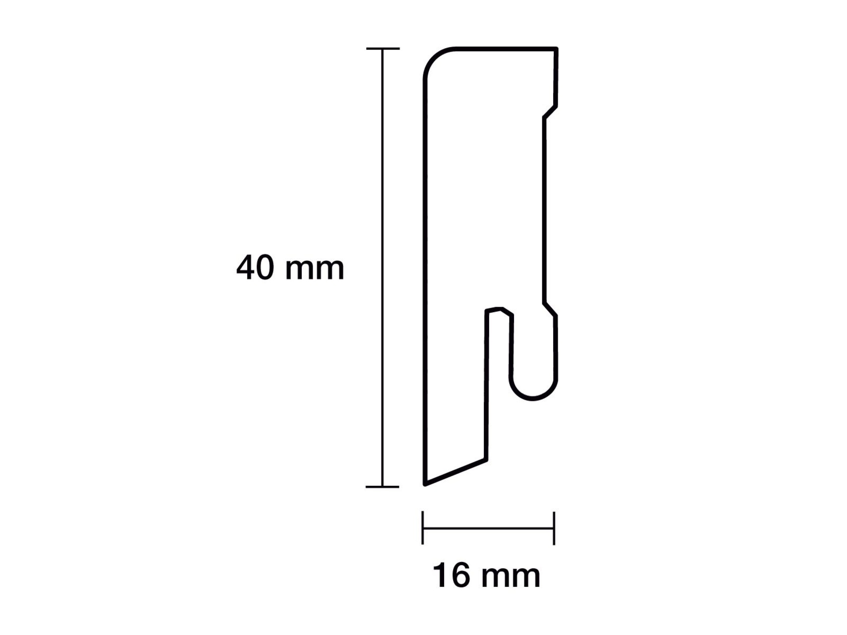TRECOR® weisse Sockelleiste Fußleiste modern Cube 16 x 40 mm in Weiß RAL 9016 - CLIPSTAR Fräsung