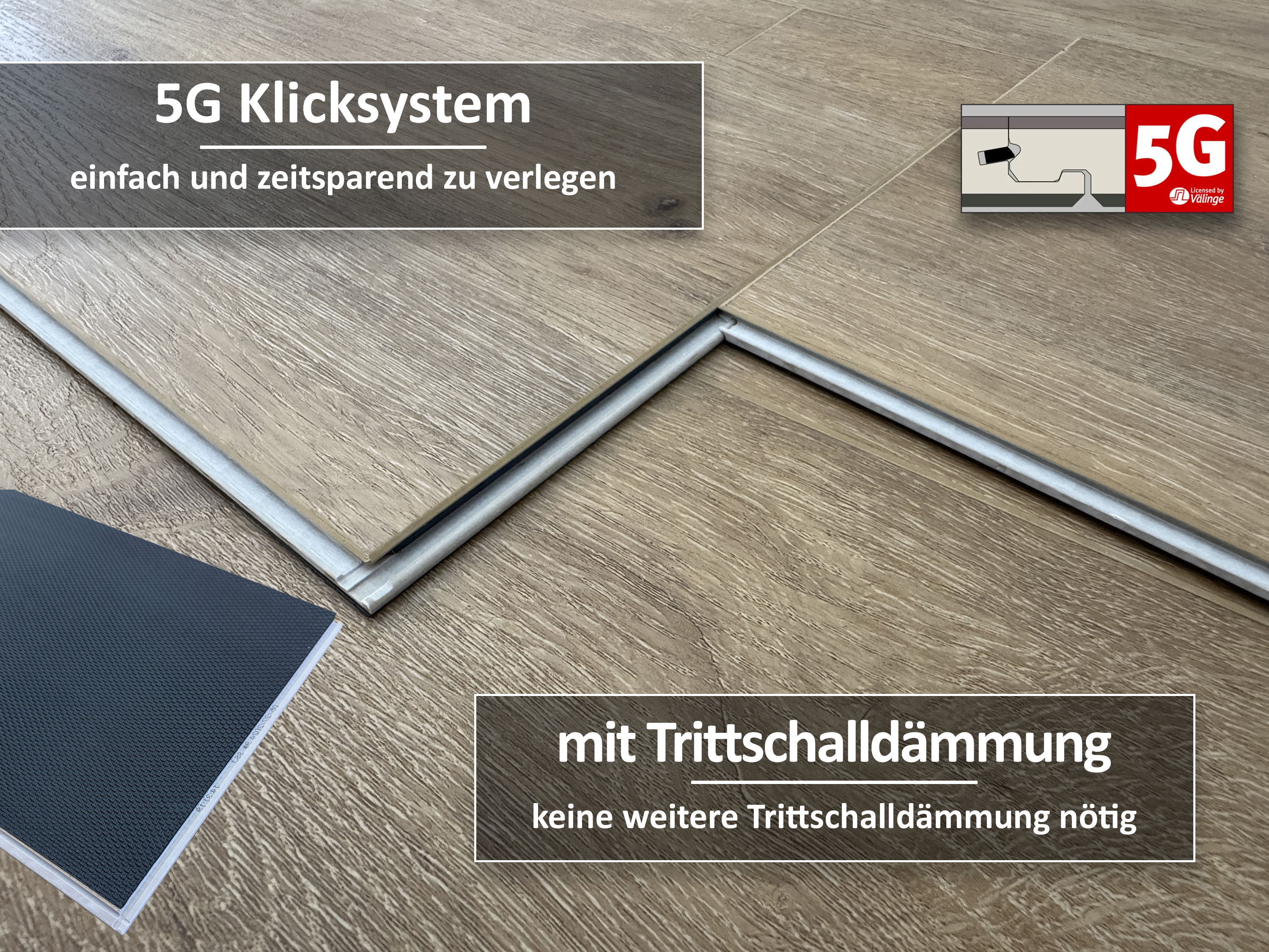 Vinylboden Rigid SPC Eiche Rustique Hell 5G Klicksystem 6,0 mm, V4 Fuge, inkl. 1 mm Trittschalldämmung