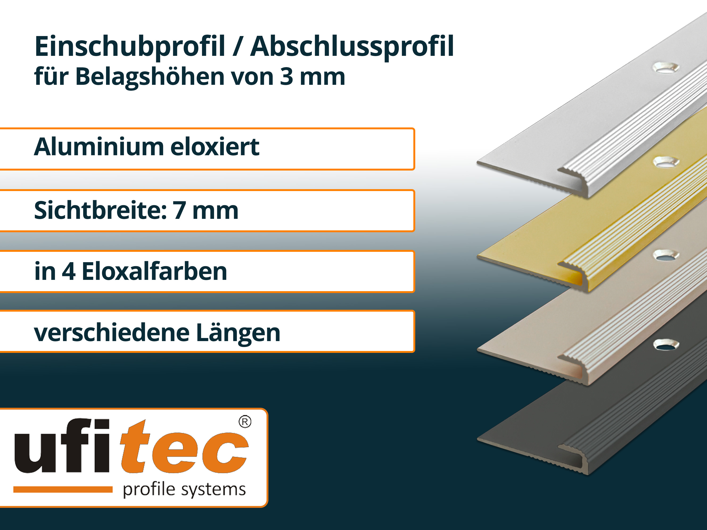 ufitec® Einschubprofile / Abschlussprofile - für Belagshöhen von 3 mm - Alu eloxiert
