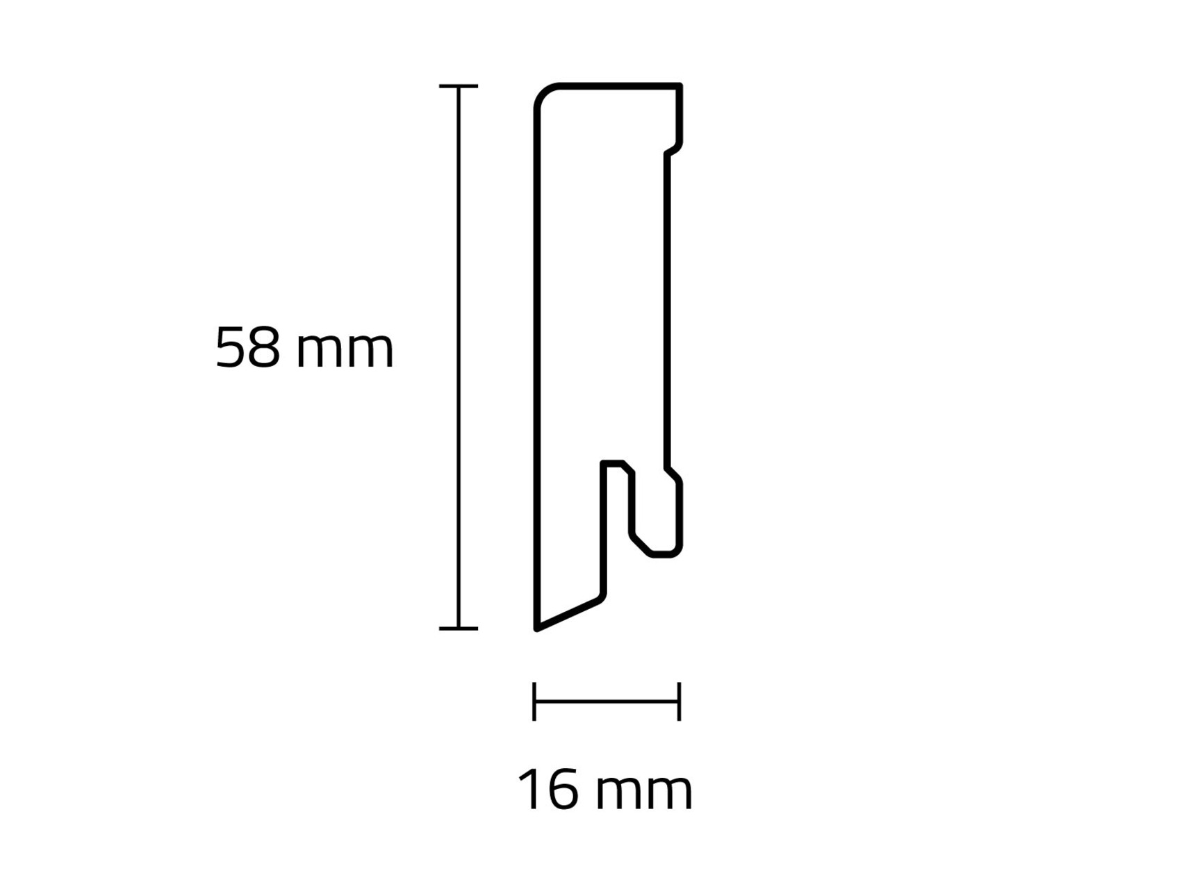 TRECOR® CUBE Sockelleiste, Fußleiste 16 x 58 mm in Weiß RAL 9016