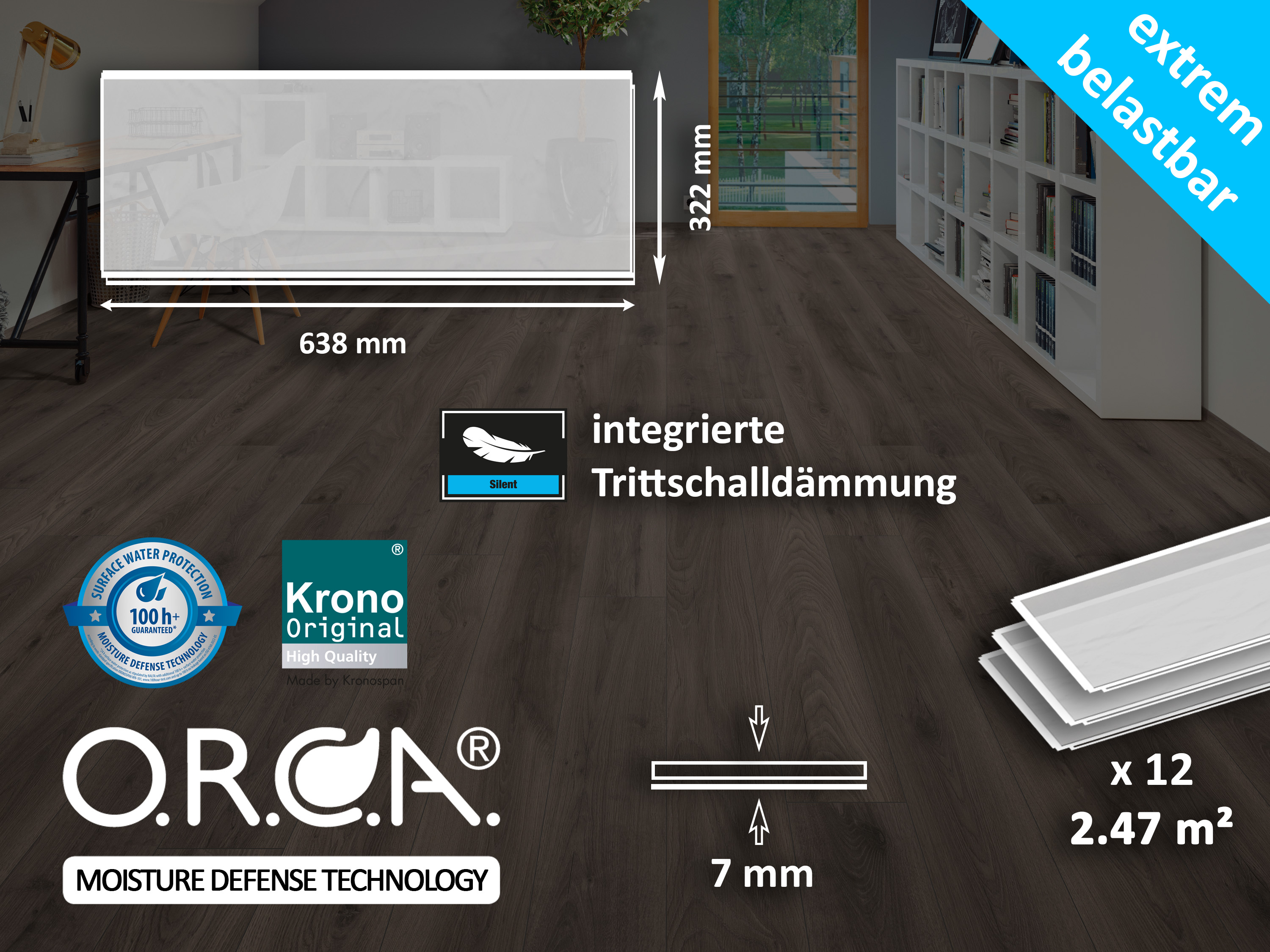 Klick-Designboden Brooklyn Dark K510 Fliesenoptik Organic Flex 7 mm, mit integr. Trittschalldämmung