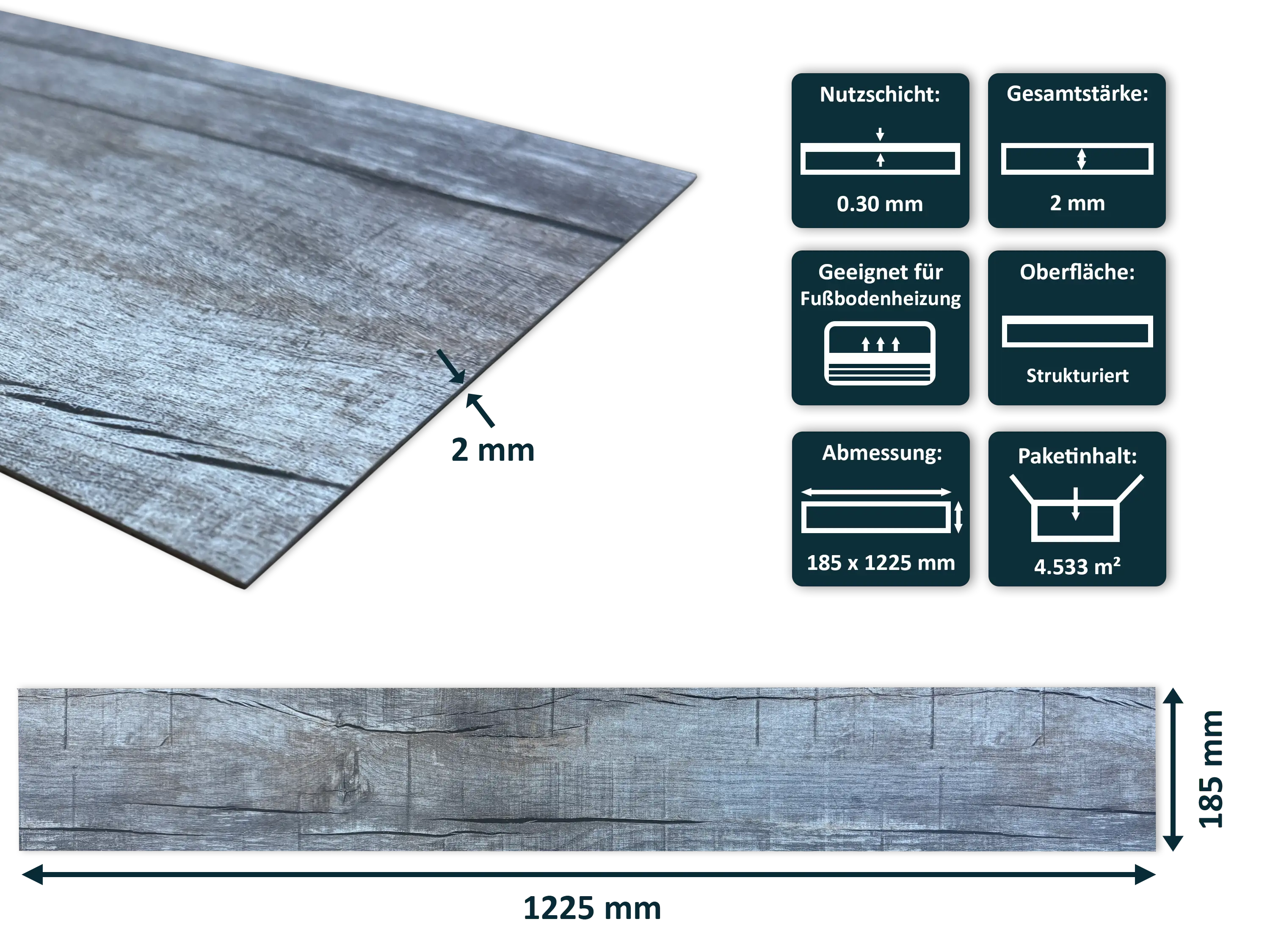 TRECOR® LVT Dryback Klebe Vinylboden Eiche Old Rustik Dark Landhausdiele - 2 mm starker Designboden