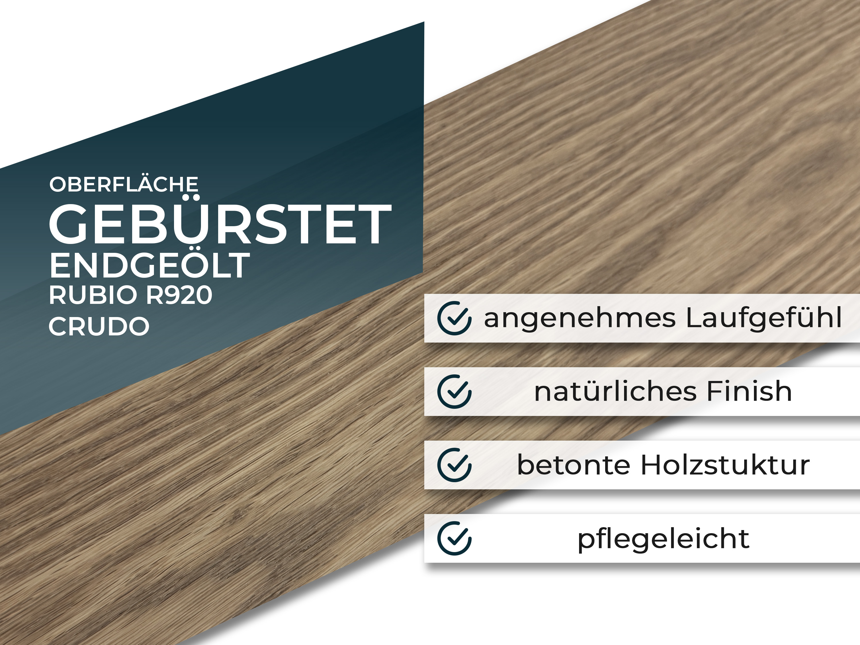 Parkettboden 3-Schicht Landhausdiele Eiche Rustikal Parkett gebürstet RUBIO R920 Crudo endgeölt