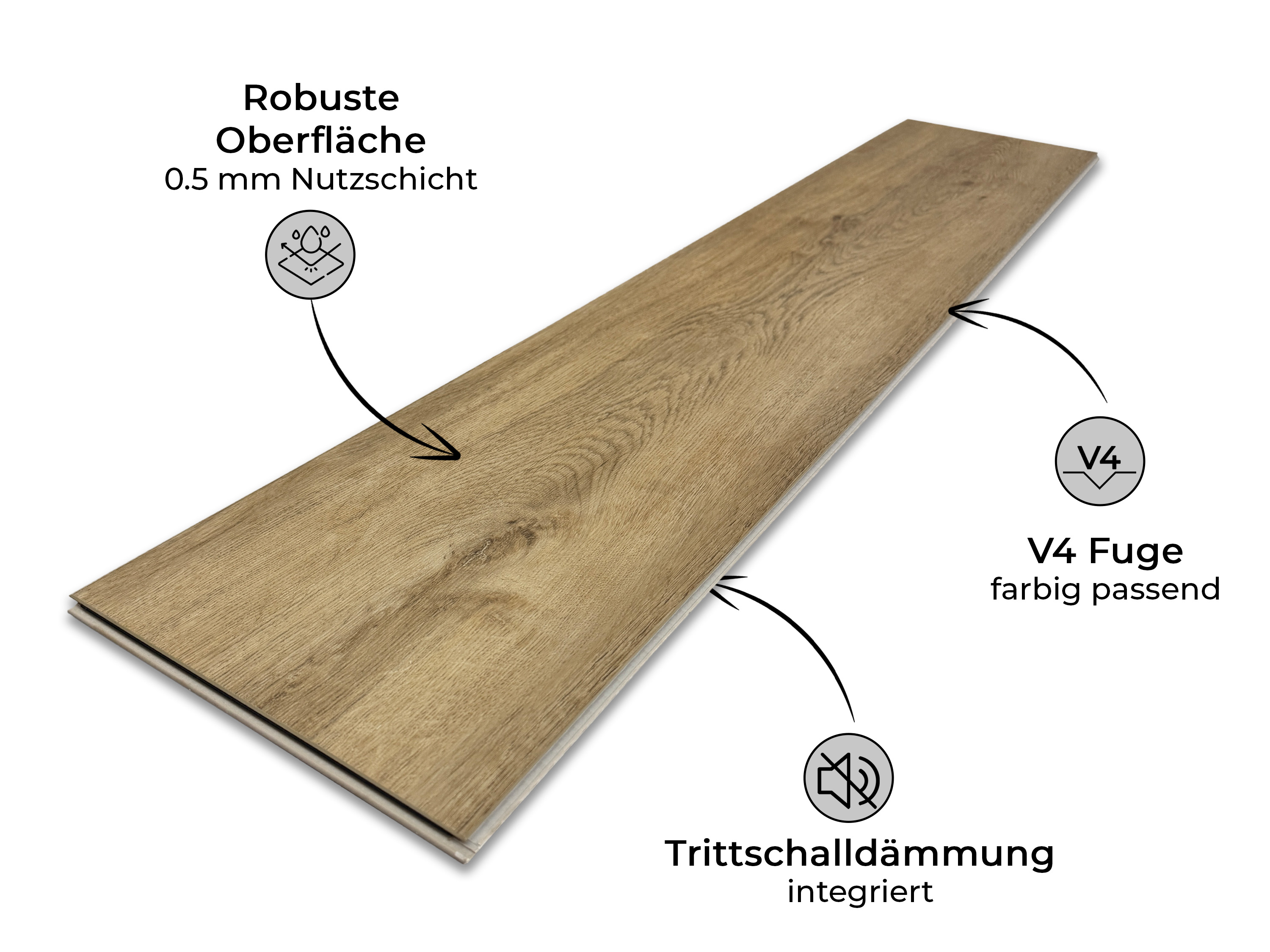 Vinylboden Rigid SPC Eiche Rustique Hell 5G Klicksystem 6,0 mm, V4 Fuge, inkl. 1 mm Trittschalldämmung