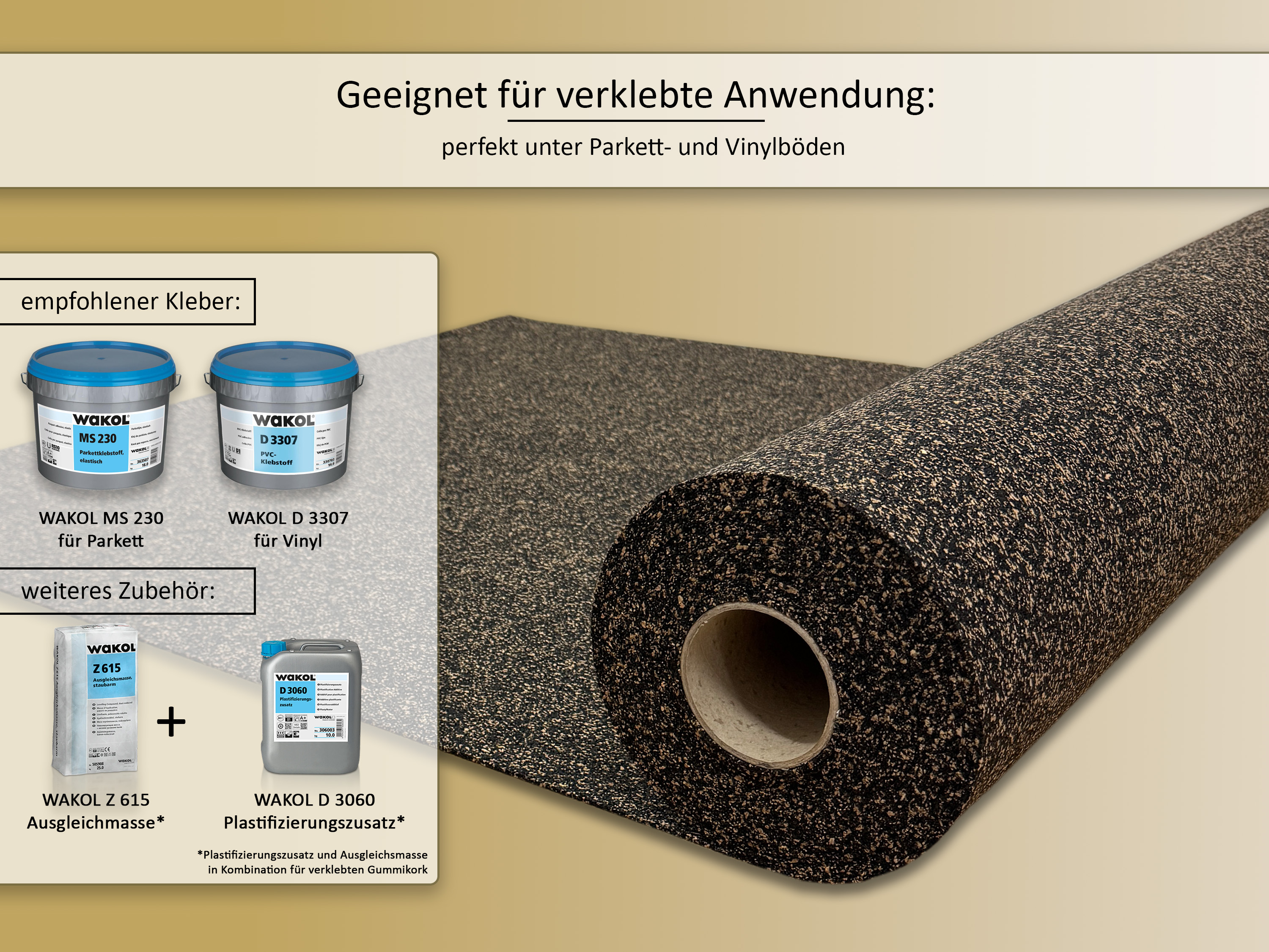 uficell® Gummikork (Rubberkork) Akustik und Vibrations Trittschalldämmung Stärken 2 - 8 mm 