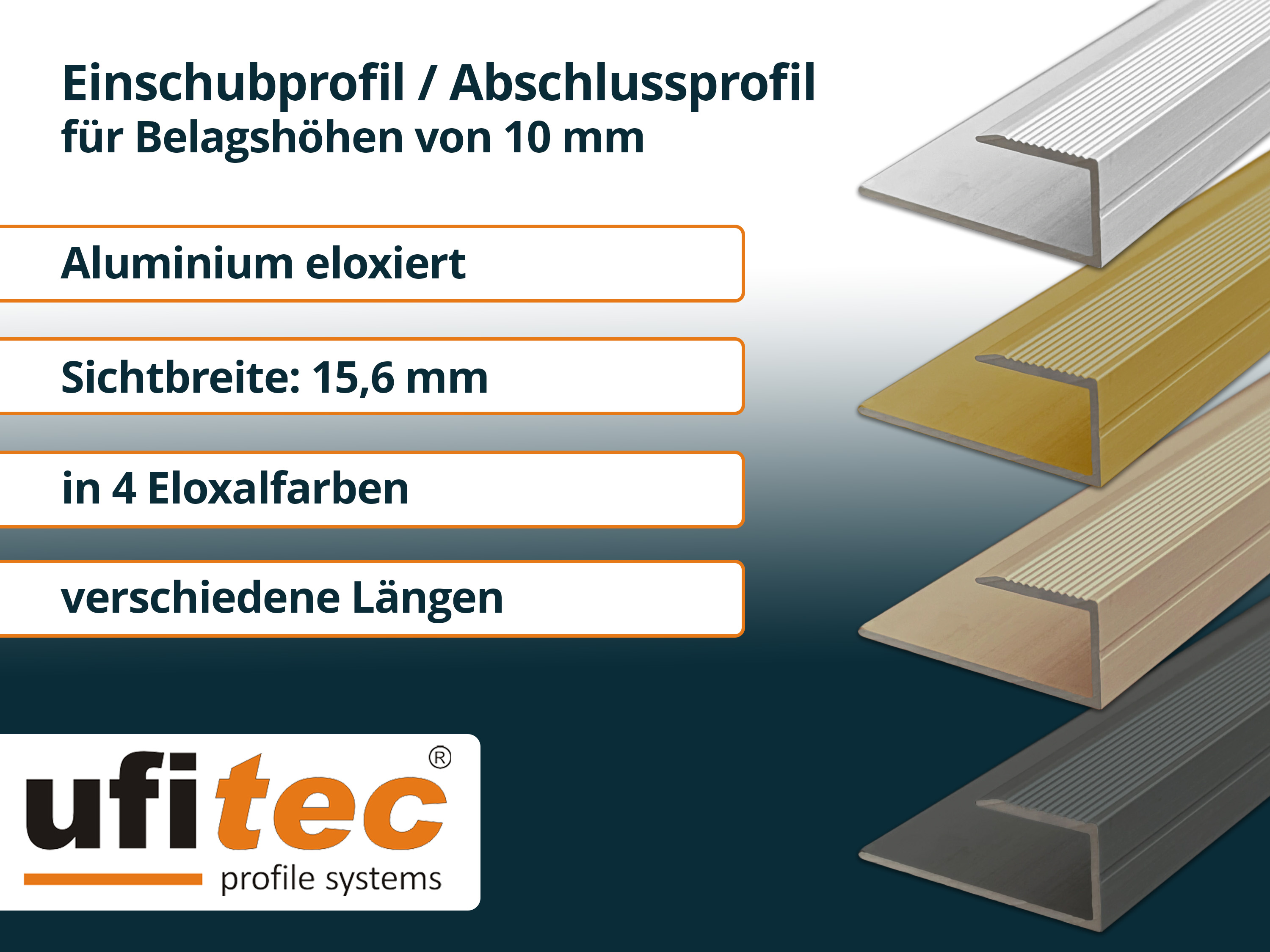 ufitec® Einschubprofile / Abschlussprofile - für Belagshöhen von 10,3 mm - Alu eloxiert