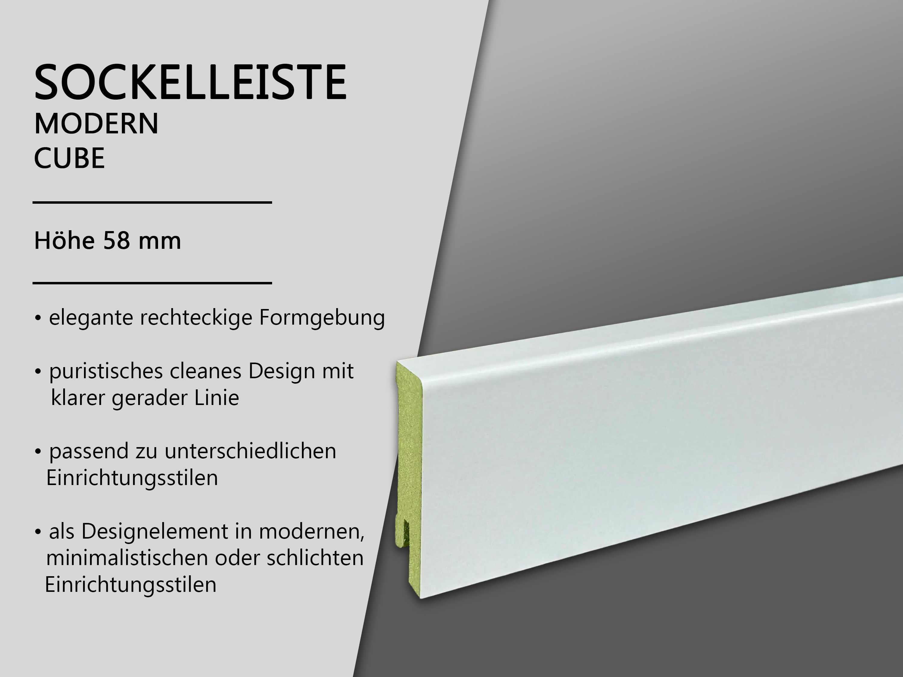 TRECOR® CUBE Sockelleiste Feuchtraumleiste 19 x 60 mm in Weiß RAL 9016