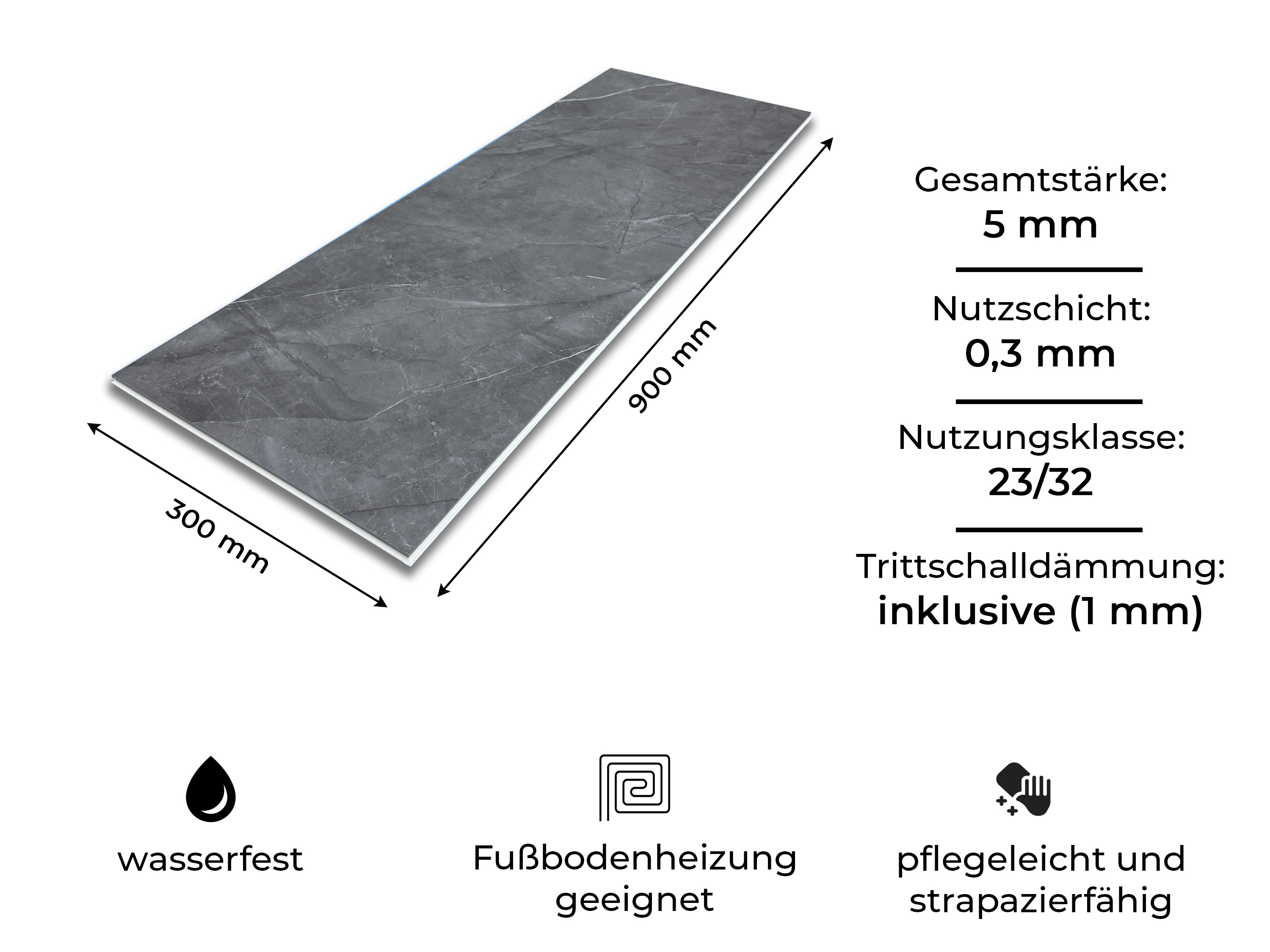 Klick Vinylboden Brooklyn Dark Fliesendekor SPC Klickvinyl 5 mm stark mit Trittschalldämmung - farbige V4 Fuge