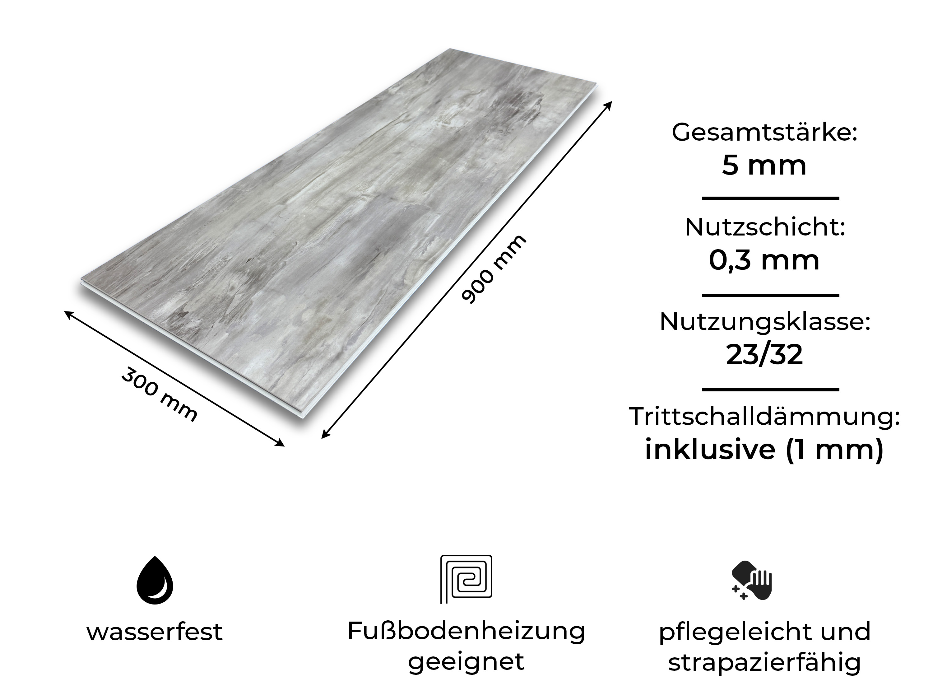 Klick Vinylboden Alpin Slate Fliesendekor SPC Klickvinyl 5 mm stark mit Trittschalldämmung - farbige V4 Fuge