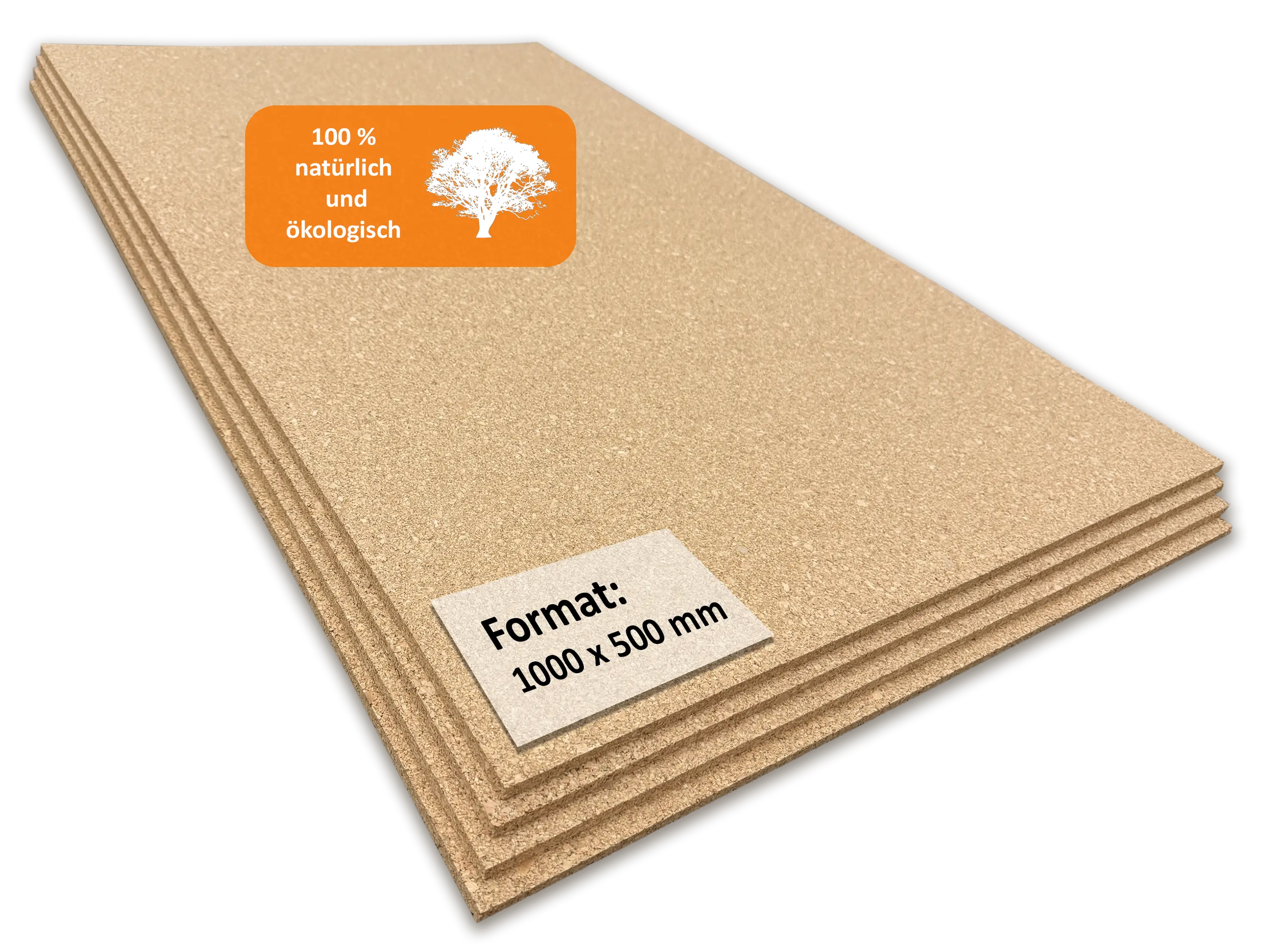 TRECOR® Pinnwand Korkplatte Wandkork (einseitig geschliffen) im XXL Format 1000 x 500 mm