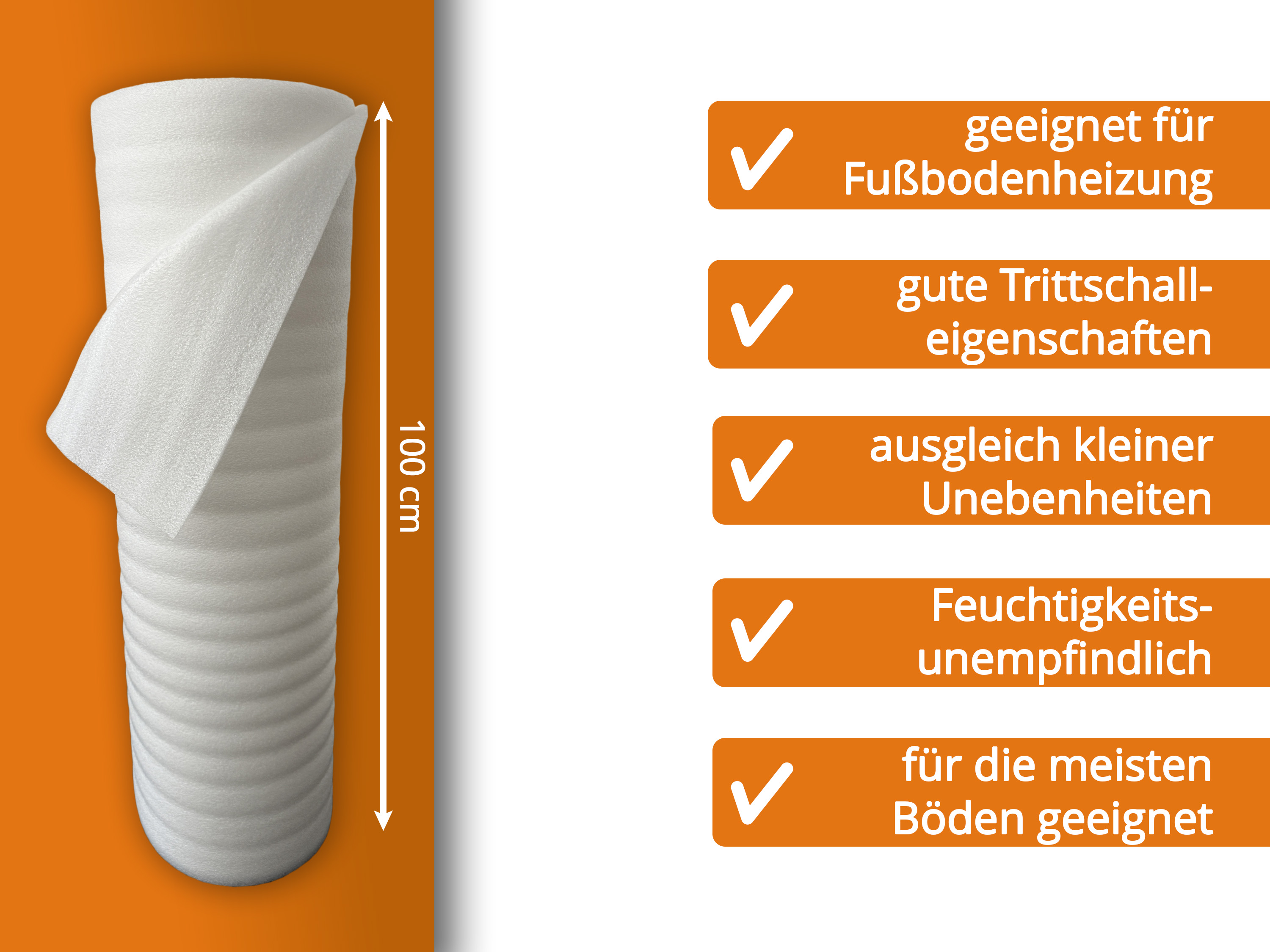 uficell® ULTRA PE-Schaum Trittschalldämmung - Laminat- und Parkettunterlage, 2 mm Stark