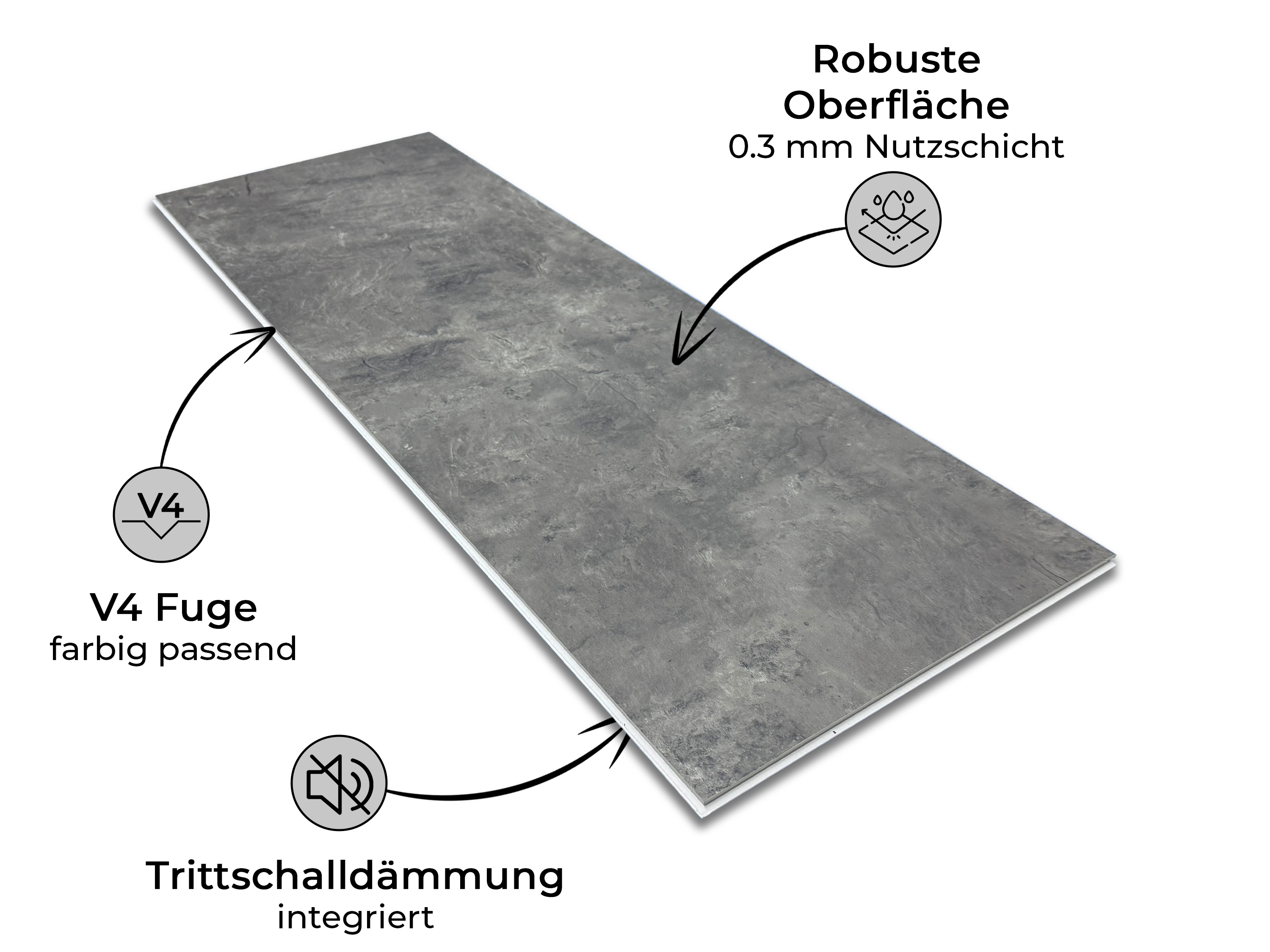 Klick Vinylboden Loft Grey Fliesendekor SPC Klickvinyl 5 mm stark mit Trittschalldämmung - farbige V4 Fuge