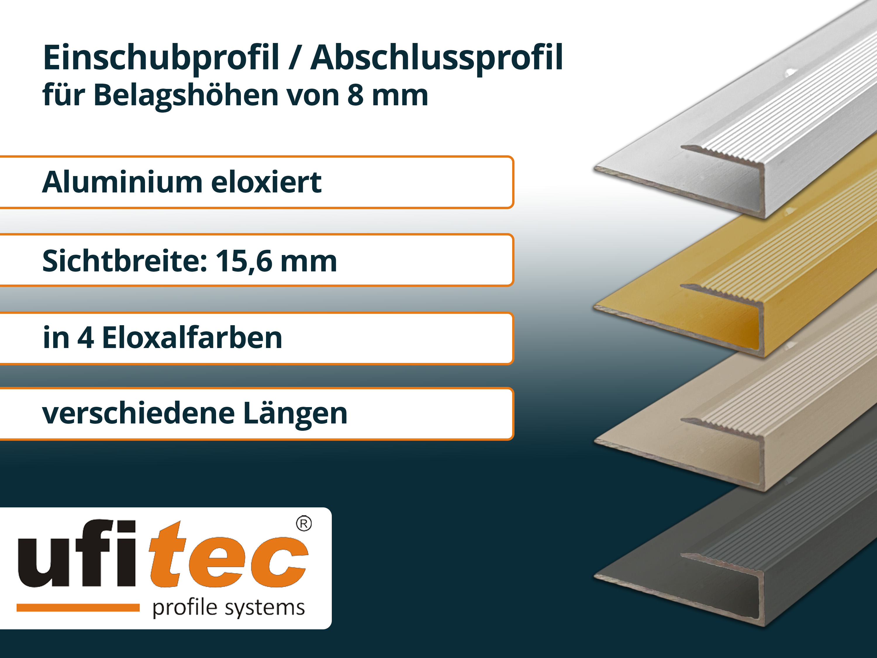 ufitec® Einschubprofile / Abschlussprofile - für Belagshöhen von 8,5 mm - Alu eloxiert