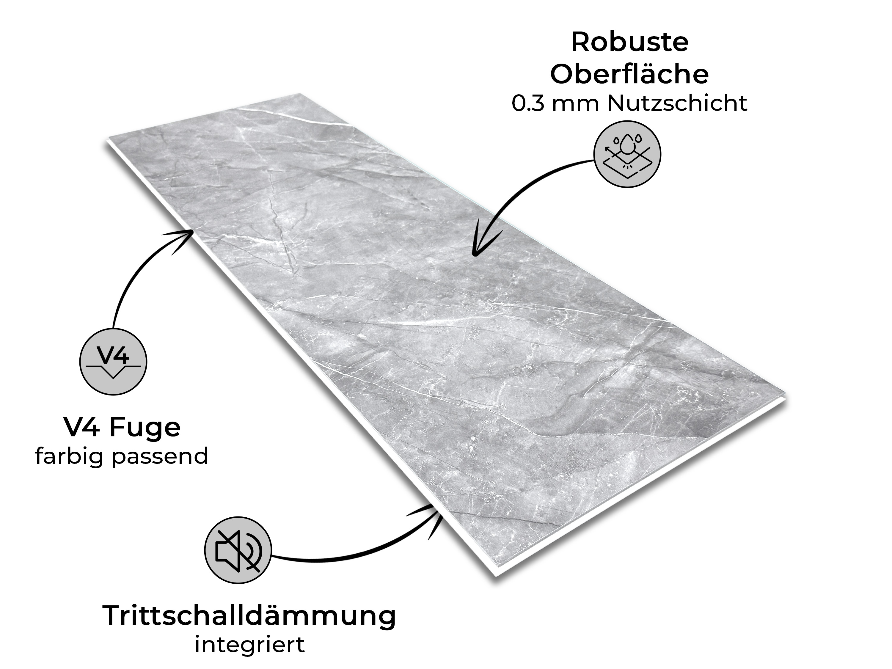 Klick Vinylboden Brooklyn Grey Fliesendekor SPC Klickvinyl 5 mm stark mit Trittschalldämmung - farbige V4 Fuge