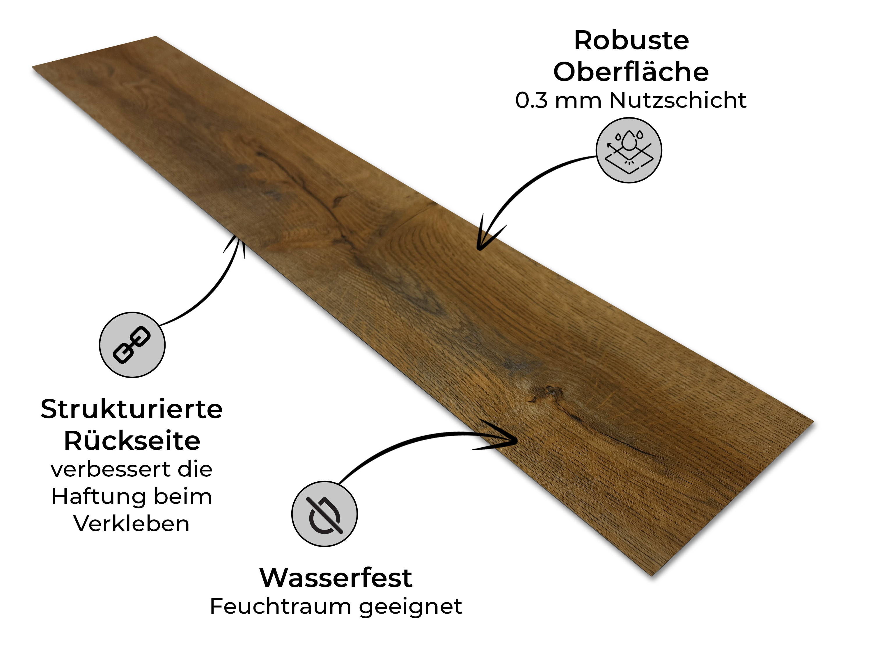 TRECOR® LVT Dryback Klebe-Vinylboden Eiche Rustikal Natur Landhausdiele – wasserfest, 2 mm stark, 0,3 mm Nutzschicht