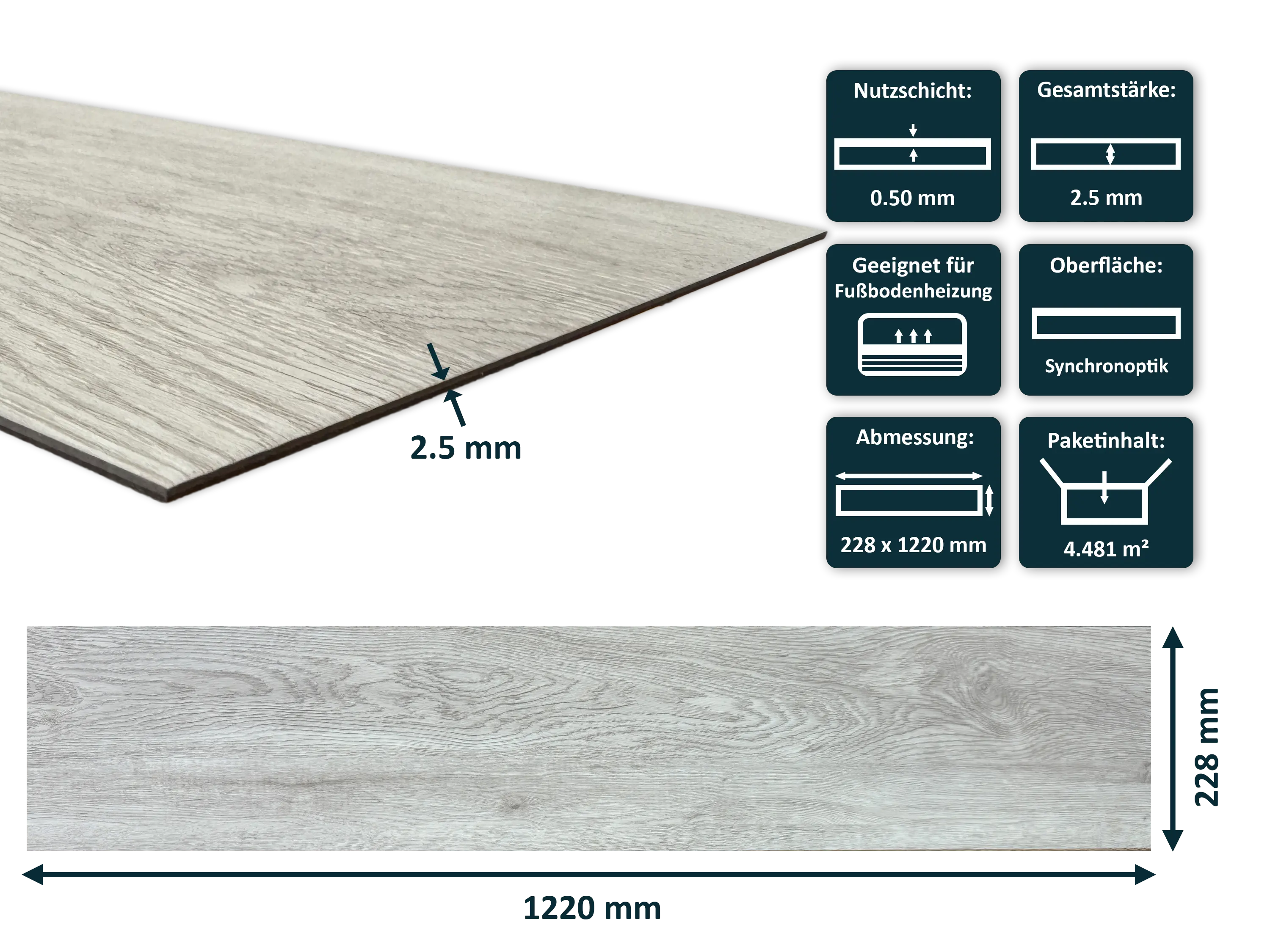 TRECOR® LVT Dryback Klebe Vinylboden Trend Oak White Landhausdiele - 2,5 mm starker Designboden